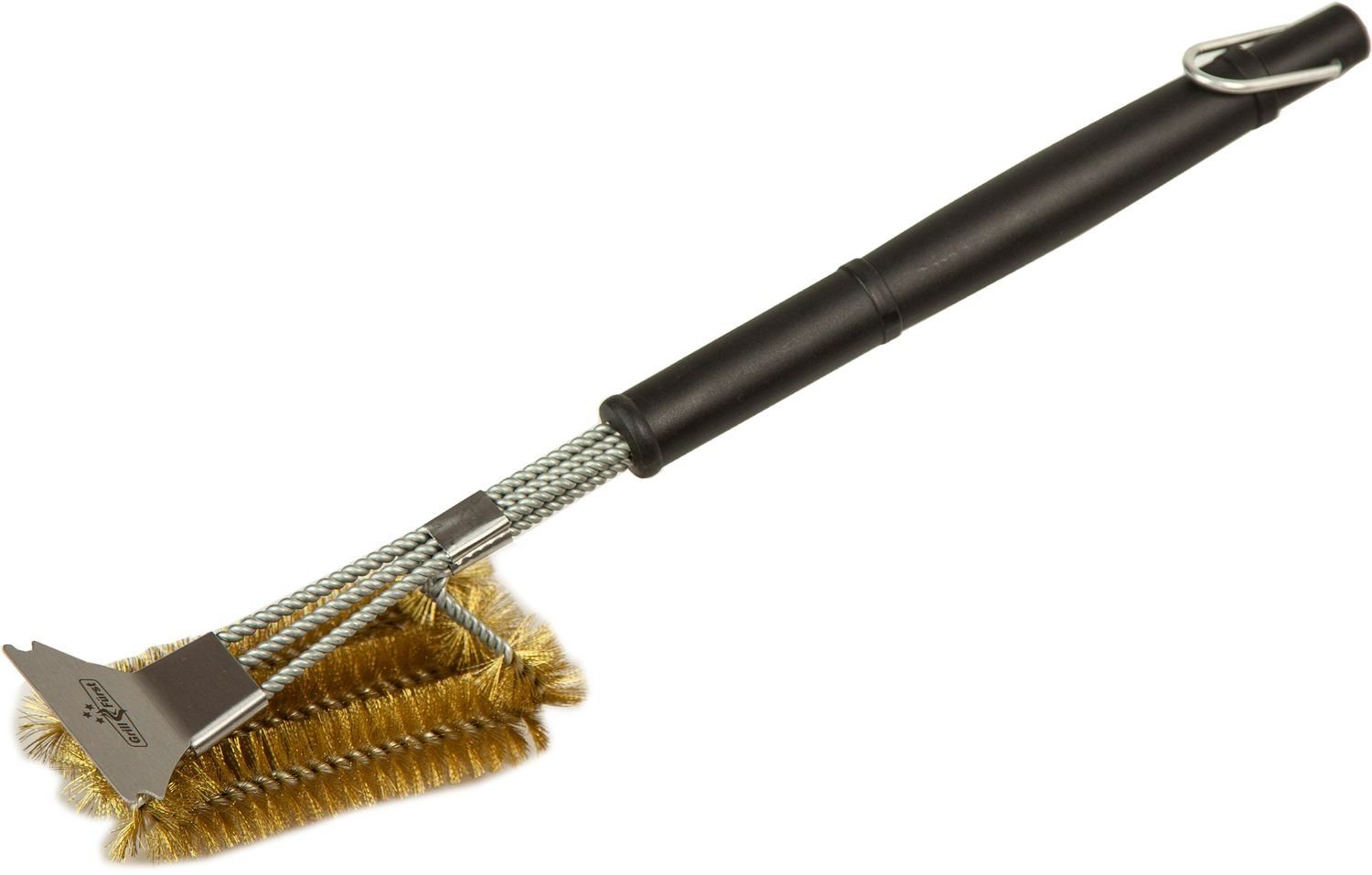 Grillfürst Grillbürste Grillfürst Grillbürste Messing für Gusseisen Roste, mit langem 3-fach Bürstenkopf und Schaber