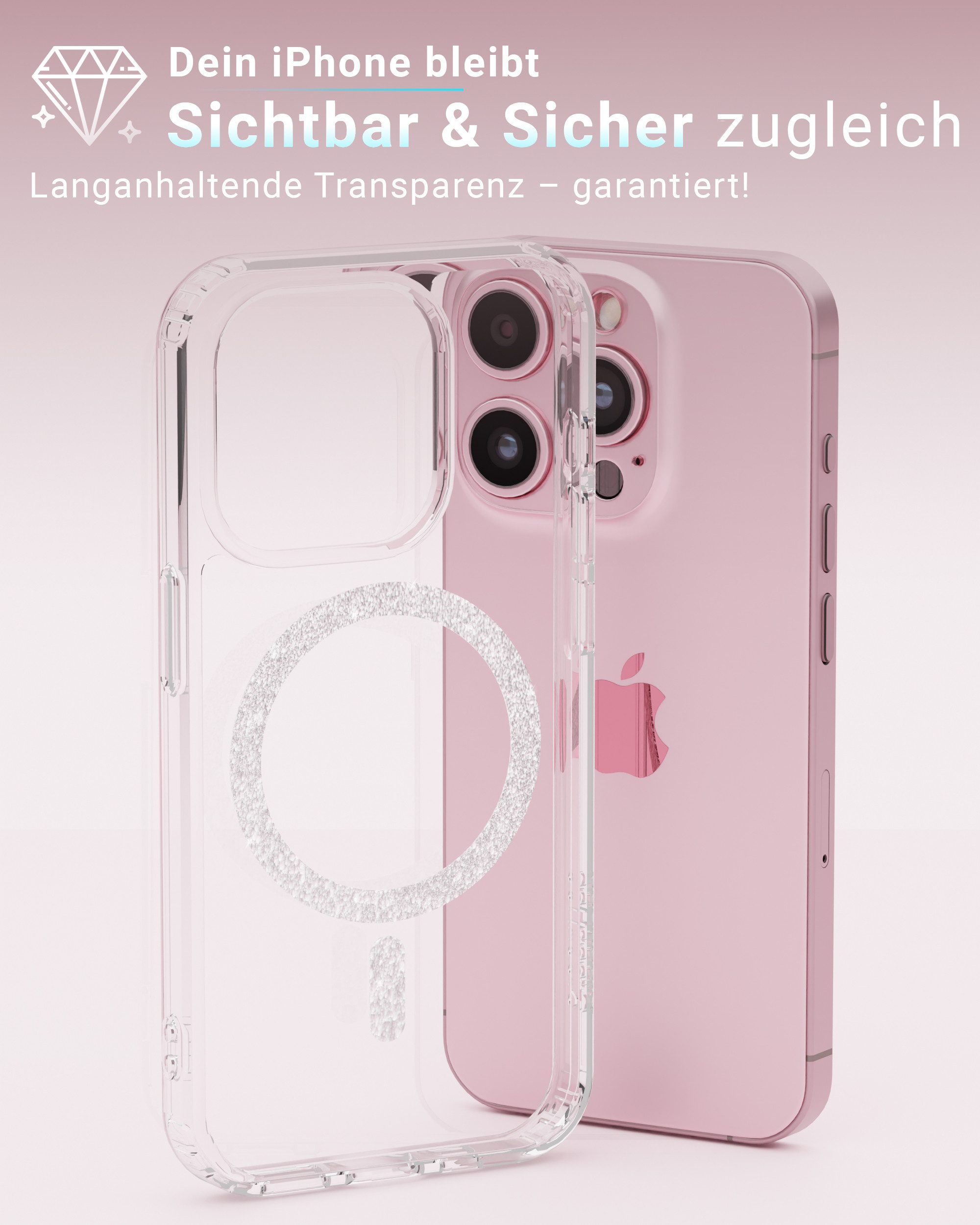 GreenHec Handyhülle Hülle iPhone 18 17 16 15 14 13 Pro Max Plus Glitzer Case Transparent 7 Zoll, Glänzend Magnetring, Transparent Hülle iPhone, GreenHec Clear C – Bild 5 von 5