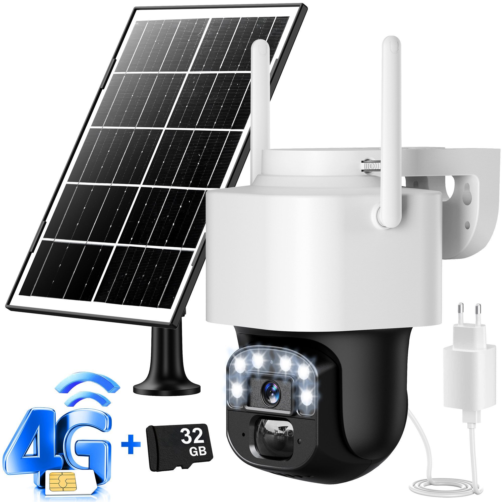 Forrlite Überwachungskamera 4G LTE Überwachungskamera Aussen mit SIM Karte, Kamera (Überwachung aussen mit App, 32GB Speicherkarte, Solarpanel, 2K, Nachtsicht, Bewegungserkennung, IP67 360 Grad Kamera für Garten, Hof)