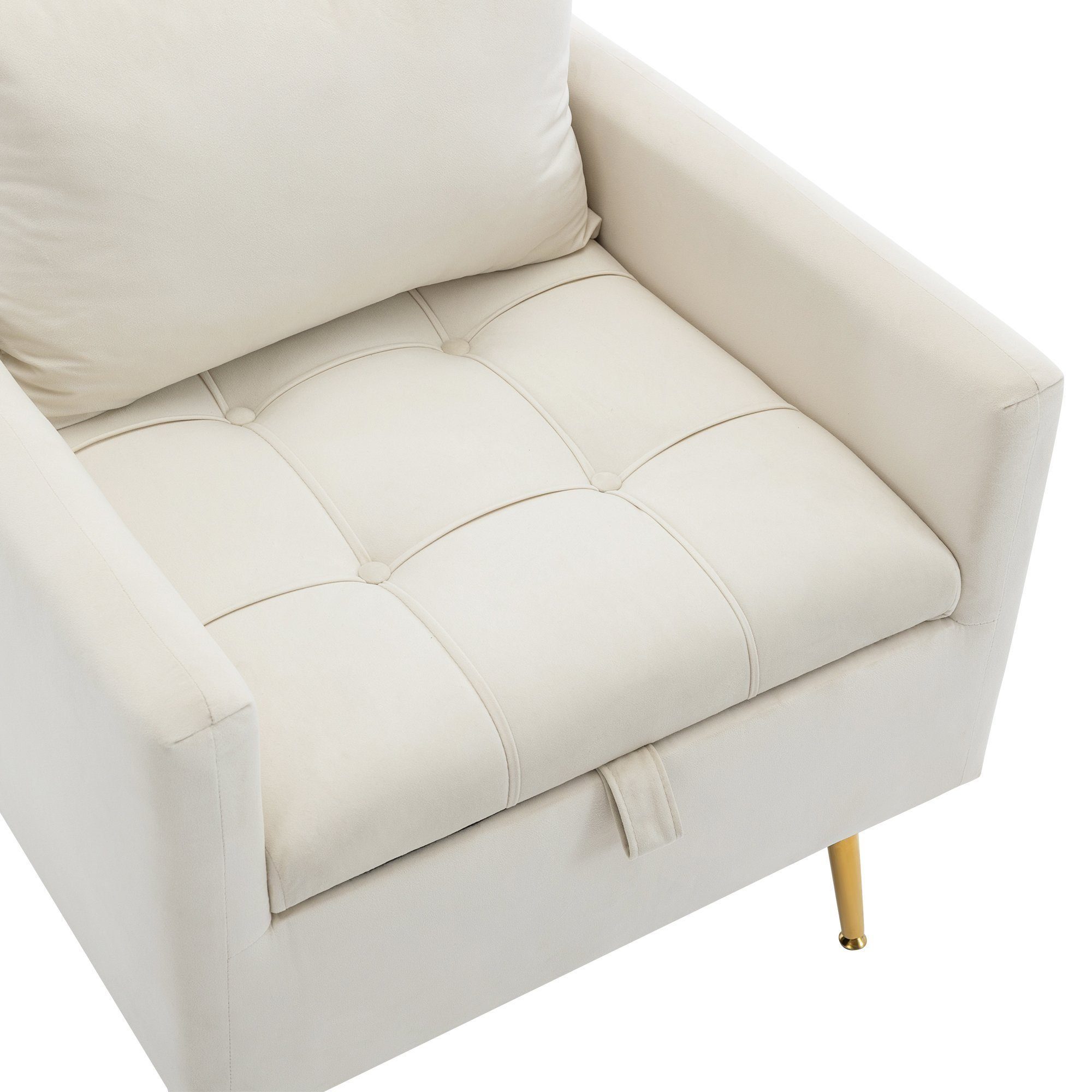 DOTMALL Relaxsessel Einzelsessel Samtstuhl mit Stauraum,Moderner Polstersessel Weiß