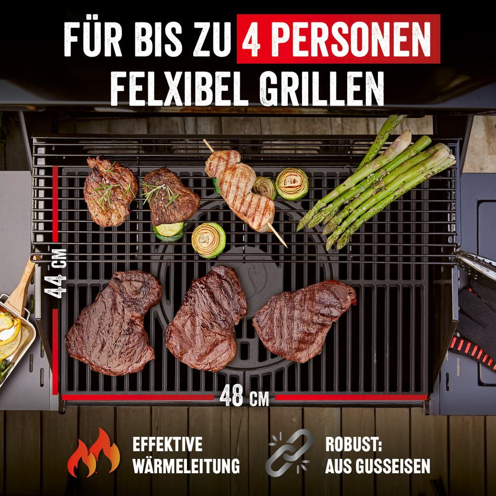 LANDMANN Grillplatte Modulus Triton 2.1 Gusseisen Pizzastein, Grillplatte, WOK, Pizzastein, Grillspieße – Bild 4 von 5
