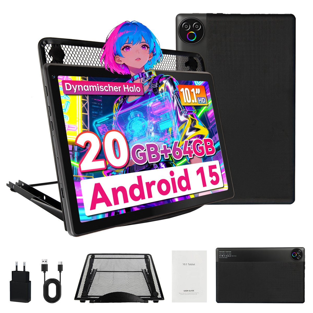 BUFO 10 Zoll Android 15, 20(3+17)GB+64GB, 1280x800 HD Display, WiFi 6 Tablet (10", 64 GB, Android, WiFi, Android 15 mit Kühlständer, 5-Core, Dual-Kameras)