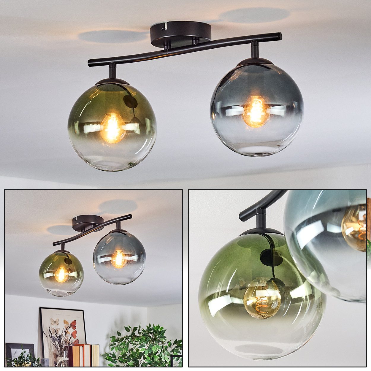 Deckenleuchte Deckenlampe aus Metall/Glas in Schwarz/Blau/Grün/Klar