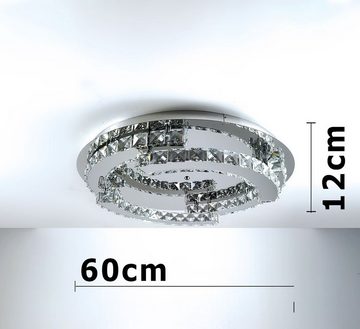 Lewima LED Deckenleuchte »Schost«, Glas Kristall Luxus XXXL Ø60-70cm groß Deckenlampe 50-55W, Modern Design Dimmbar rund, Warmweiß / Kaltweiß einstellbar, Silber verspiegelt inkl. Fernbedienung und Speicherfunktion