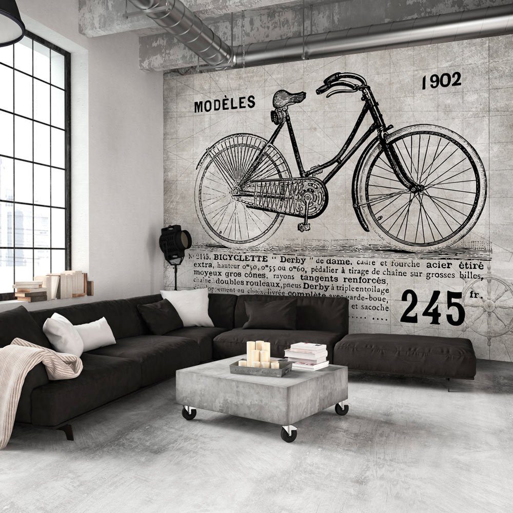 KUNSTLOFT Vliestapete Bicycle (Vintage) 1.5x1.05 m, halb-matt, lichtbeständige Design Tapete