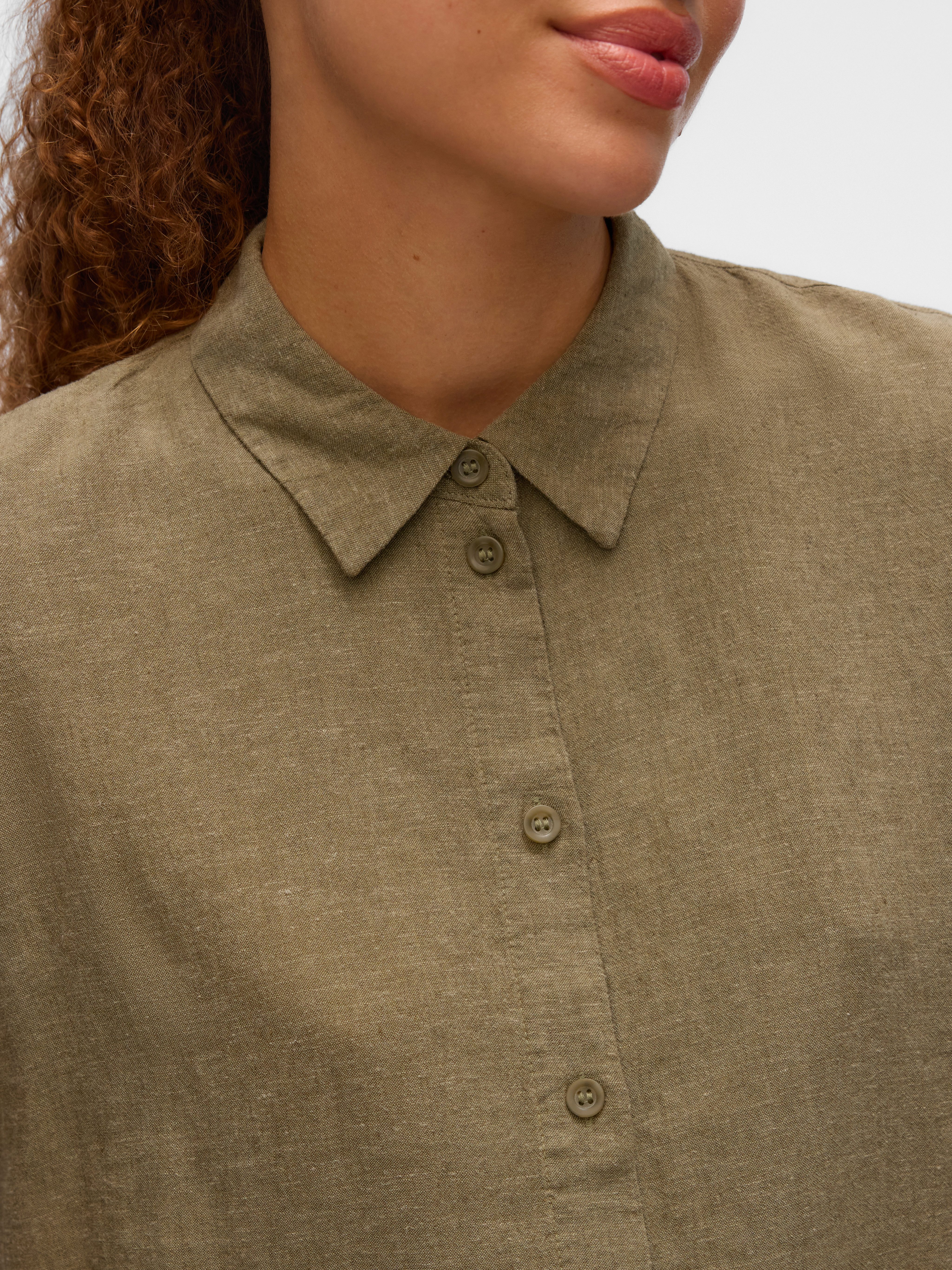 Vero Moda Hemdbluse VMLINN LINEN 2/4 SHORT SHIRT WVN NOOS