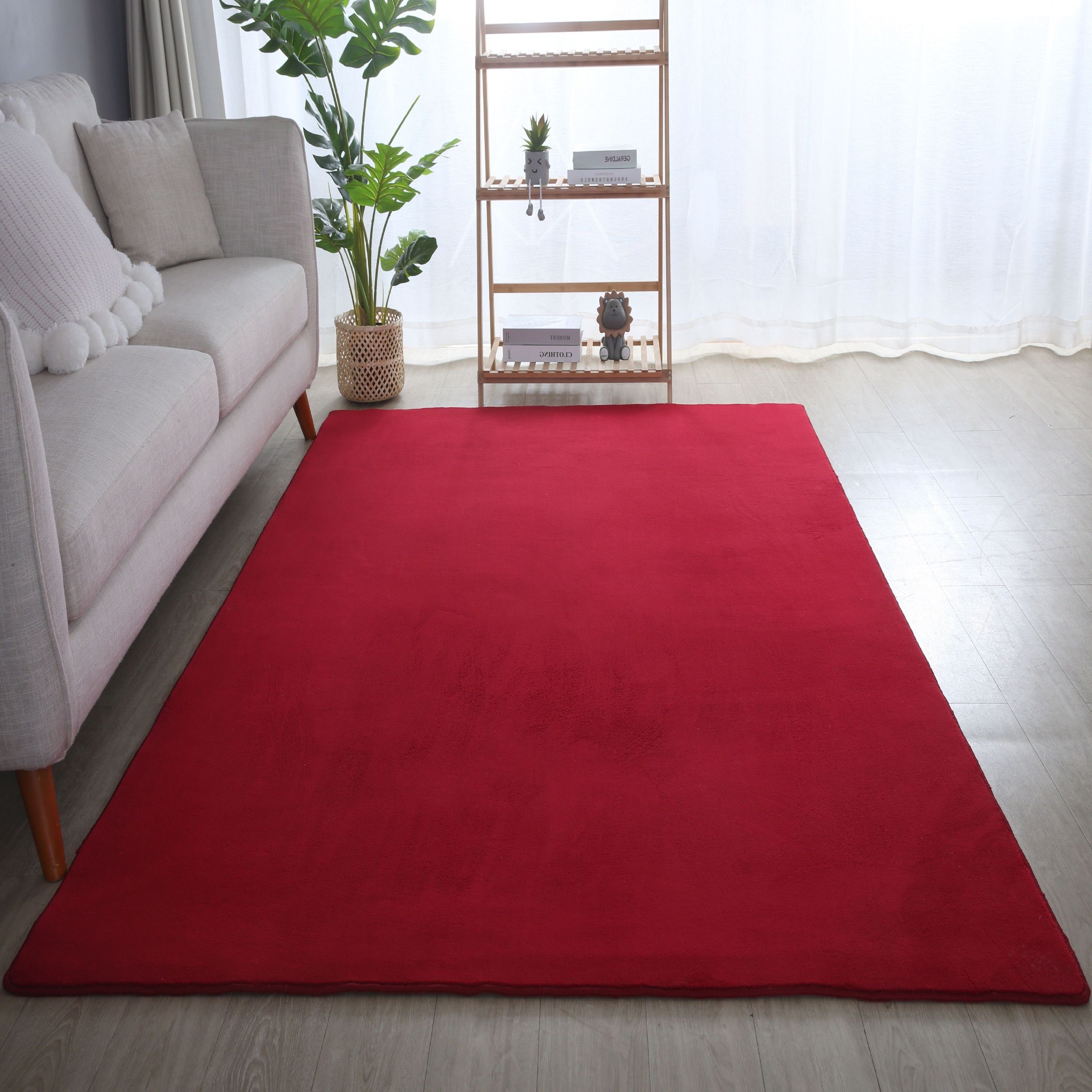 Wohnzimmer Einfarbig, Höhe: Unicolor Teppium, mm, 7 Läufer, Rot Teppich Teppich -