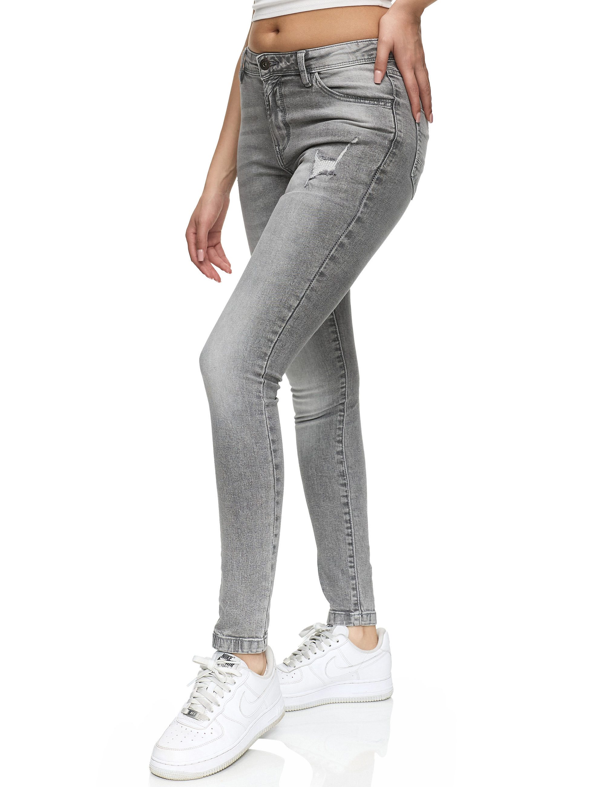 REPUBLIX Stretch-Jeans STELLA Damen Destroyed Mid Waist Stretch Denim Jeans – Bild 2 von 5