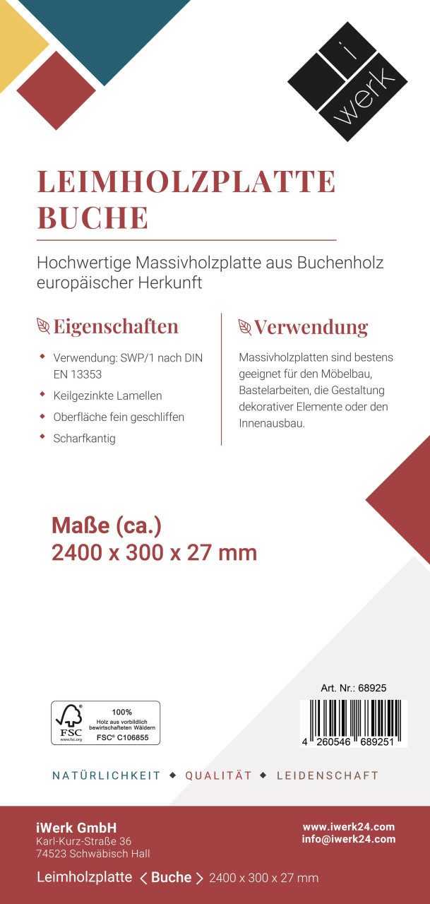 iWerk Umleimer Leimholz Buche 240 x 30 x 2,7 cm