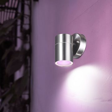 etc-shop Außen-Wandleuchte, Leuchtmittel inklusive, Warmweiß, Farbwechsel, 2er Set RGB LED Edelstahl Wand Strahler Fernbedienung Außen Lampen