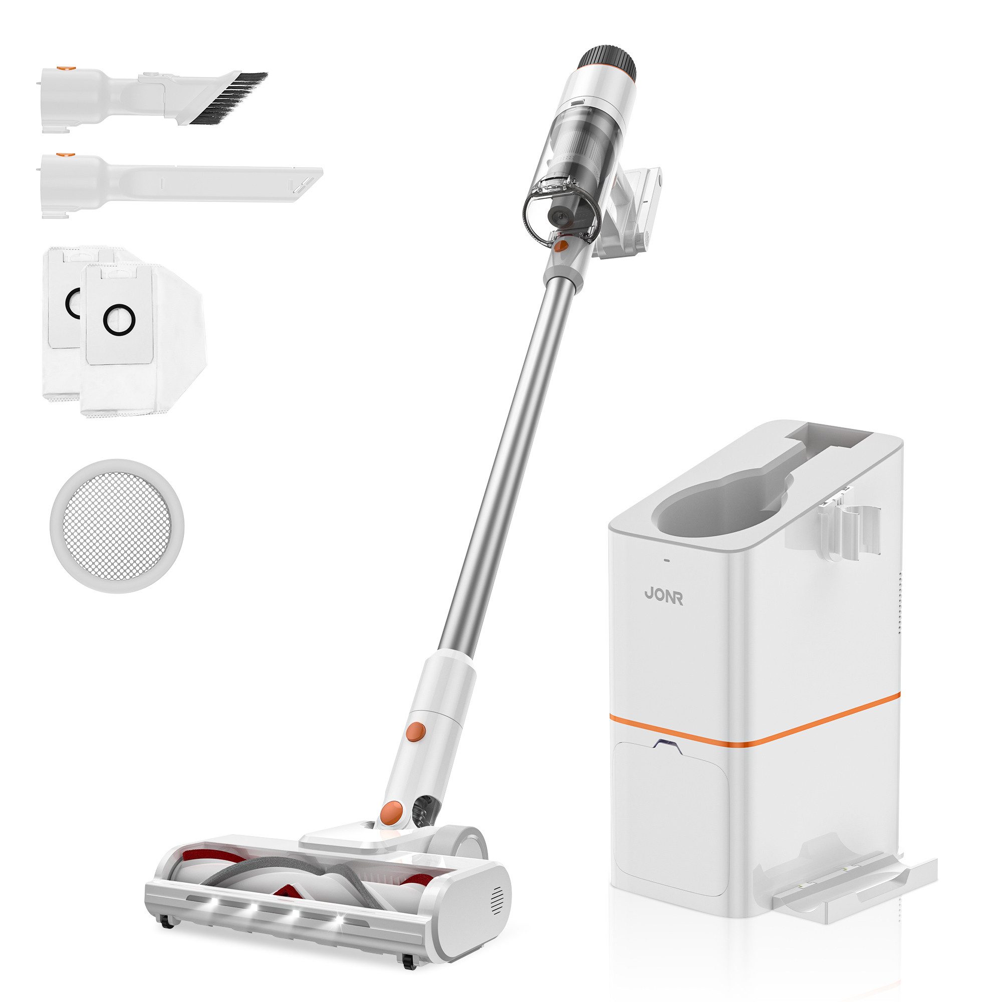 JONR Akku-Stielstaubsauger VC10 PRO Handstaubsauger 27000Pa 60Min Batterie Staubsauger, 420,00 W, mit Automatische 2.5L Müllsammlung Basisstation