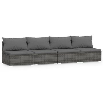 furnicato Garten-Essgruppe 4-Sitzer-Sofa mit Kissen Grau Poly Rattan