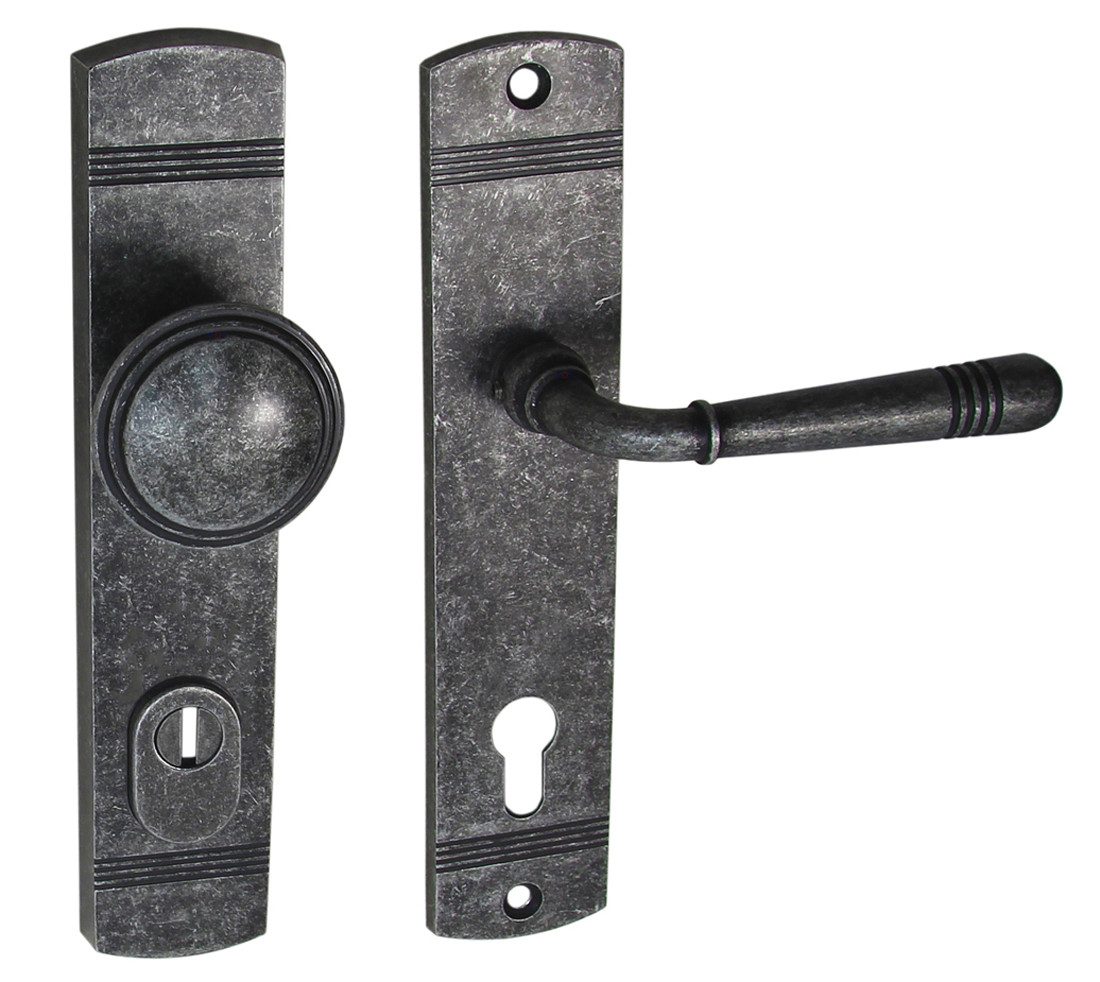 Häusler Onlinehandel GmbH Türbeschlag Schutzbeschlag Helena LS Antik Grau HS 92 Kn-Dr, Außenschild mit Stahleinlage
