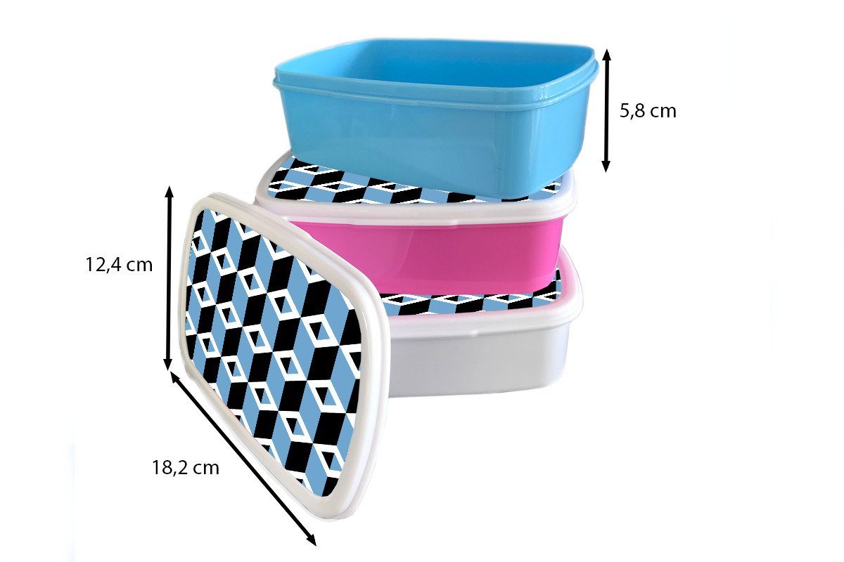 - Blöcke - Muster Mädchen, Snackbox, MuchoWow rosa Brotbox Brotdose für Kunststoff Kinder, Erwachsene, 3D, Lunchbox Kunststoff, (2-tlg),