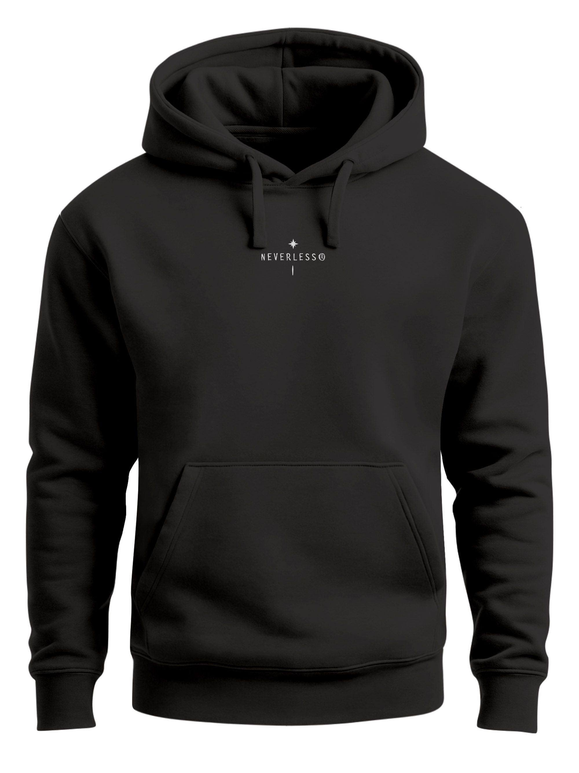 Neverless Hoodie Herren Hoodie Backprint Nature Symbole, Kompass, Berge, Baum