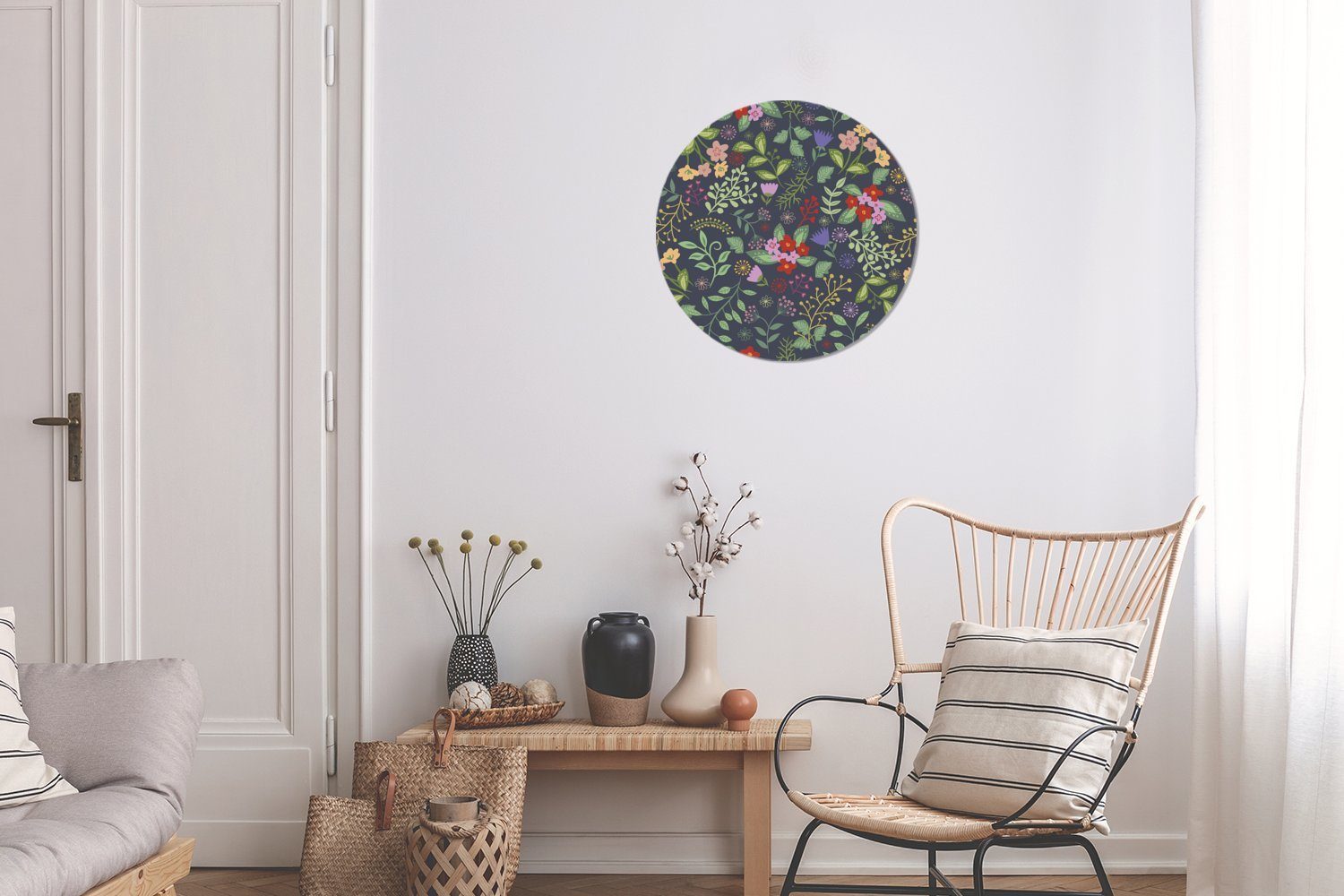 Rund, Tapetenkreis MuchoWow Illustration (1 für Wandsticker mit Farbe Eine florale Tapetenaufkleber, viel Wohnzimmer Kinderzimmer, St),