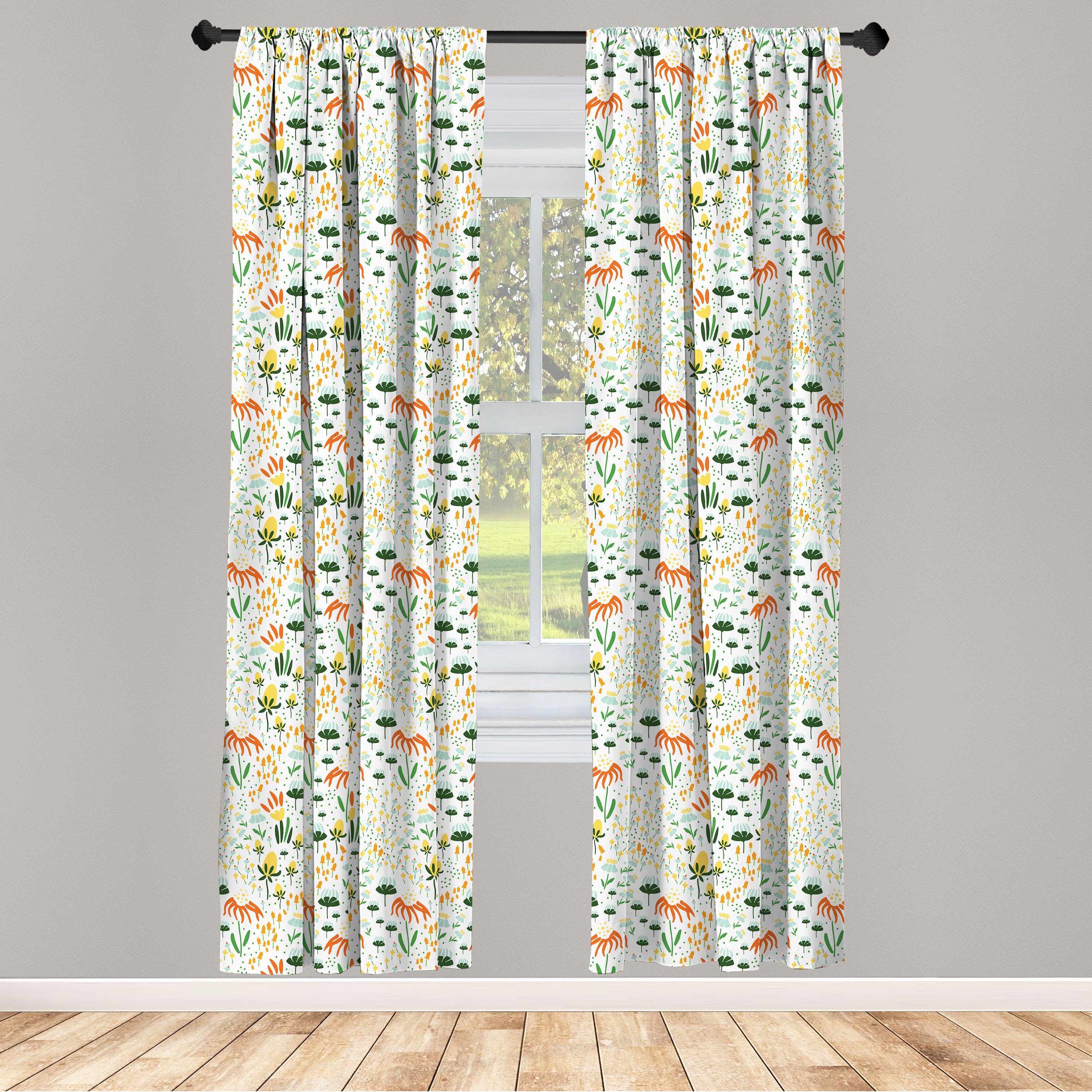 Gardine Vorhang für Wohnzimmer Schlafzimmer Dekor, Abakuhaus, Microfaser, Floral Gelb Pastell botanische Kunst