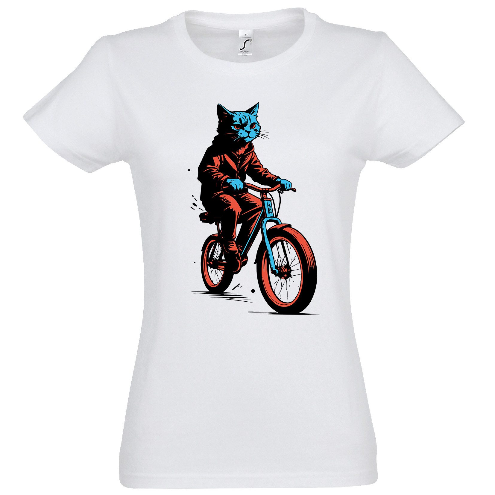 Youth Designz Print-Shirt Katze Fahrrad Damen günstig online kaufen