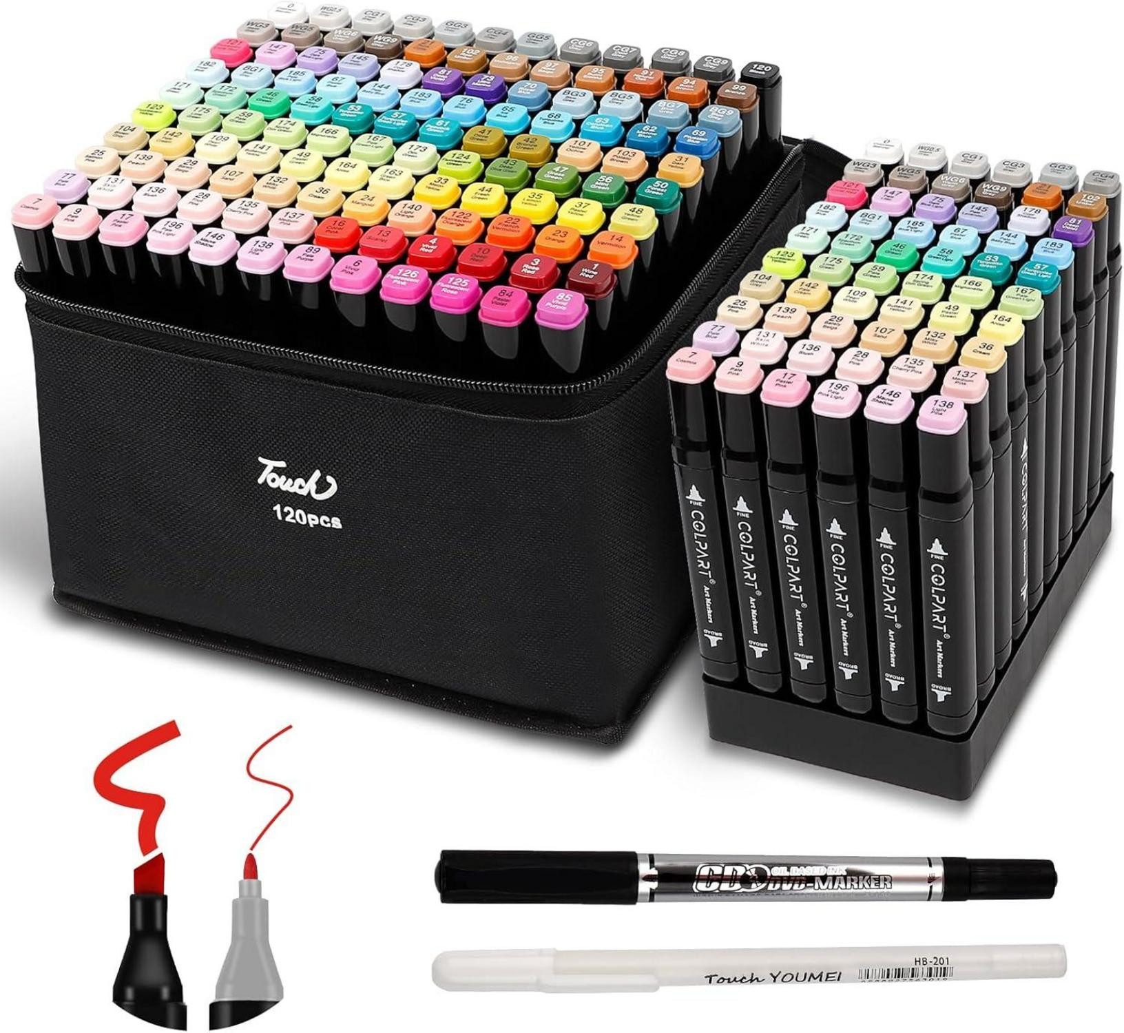 Filzstift 12+2 Dual-Tip Alkohol Marker Set mit 120 Farben für Manga und Design