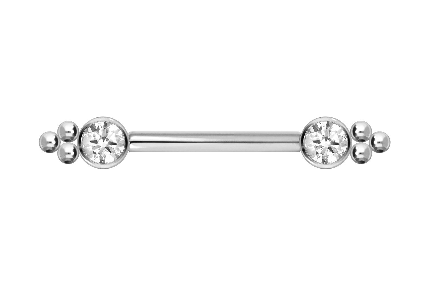 PIERCINGLINE Brustwarzenpiercing Titan Barbell mit Push Fit KRISTALL + KUGELDREIECK (Barbells, 1-tlg)