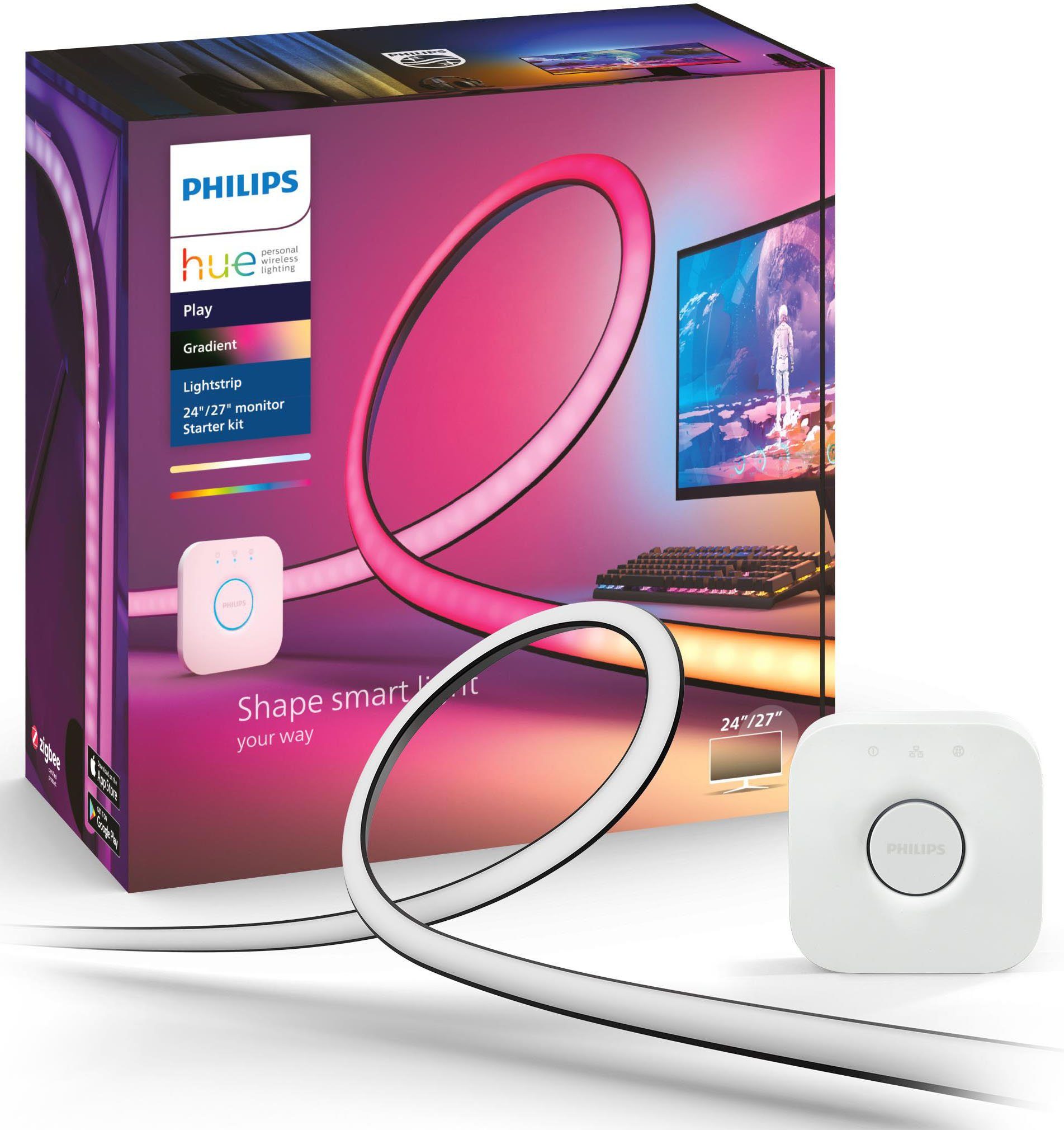 Philips Hue LED Stripe Play Gradient PC Lightstrip 24/27” Starter Set inkl. Bridge