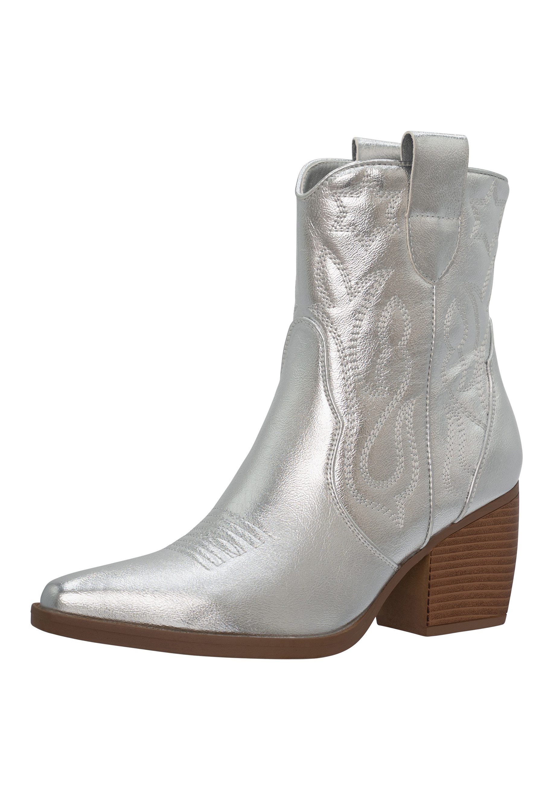 Salinyang Damen Western Boots mit Stickerei, Blockabsatz & Reißverschluss Cowboy Stiefelette