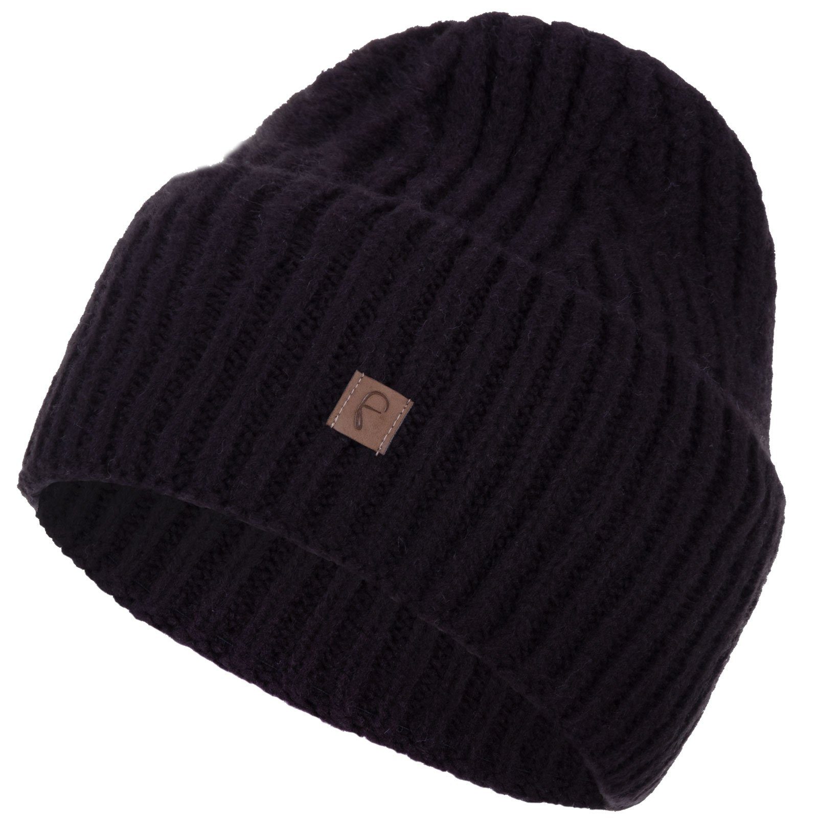 Faera Strickmütze (1-St) Wintermütze Winter breiter Aufschlag Damen Grobstrick Beanie Mütze schwarz