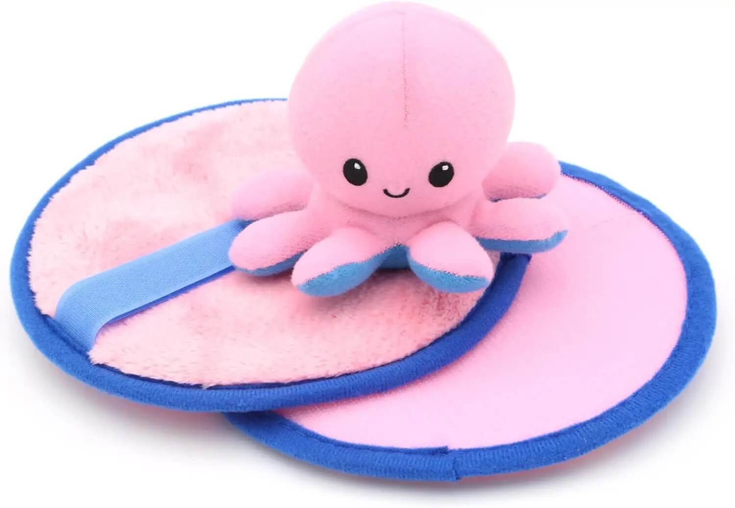 B Best Sporting Plüschfigur Klettballspiel mit Plüschtier - Oktopus Olivia - Rosa/Blau
