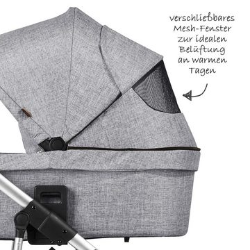 ABC Design Kombi-Kinderwagen Salsa 4 - Graphite Grey, (7-tlg), 2in1 Kinderwagen Buggy Set mit Babywanne, Sportsitz, Regenschutz