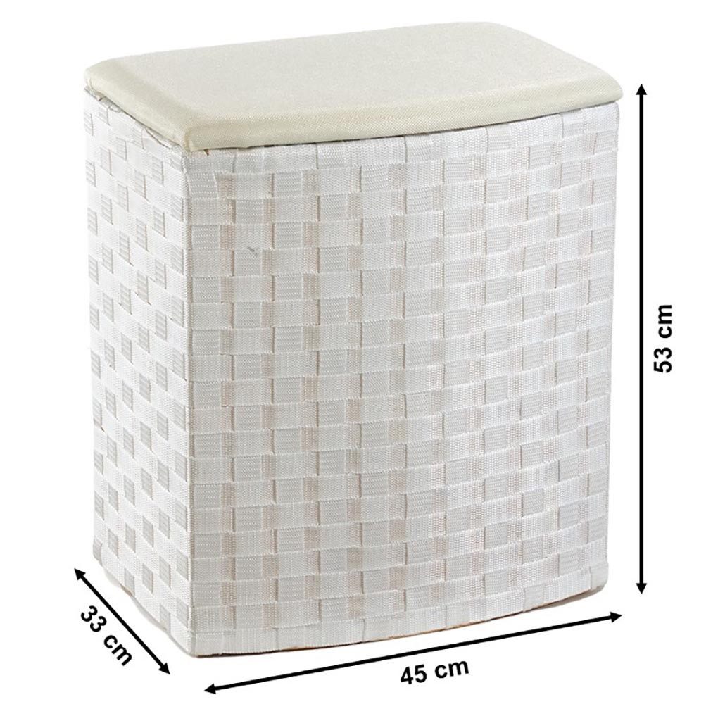 Kobolo Wäschesortierer Wäschebehälter Wäschesammler - Nylon - beige weiß (Stück, mit Deckel), 45x33x53 cm