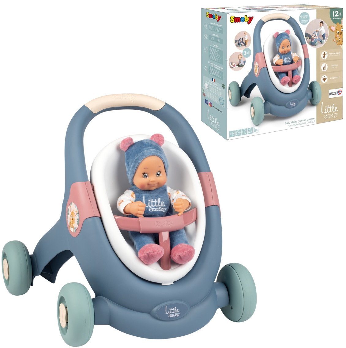 Puppenwagen Lauflernwagen 3-in-1 Baby 7600140308 Little Spielzeug Lauflernwagen Smoby