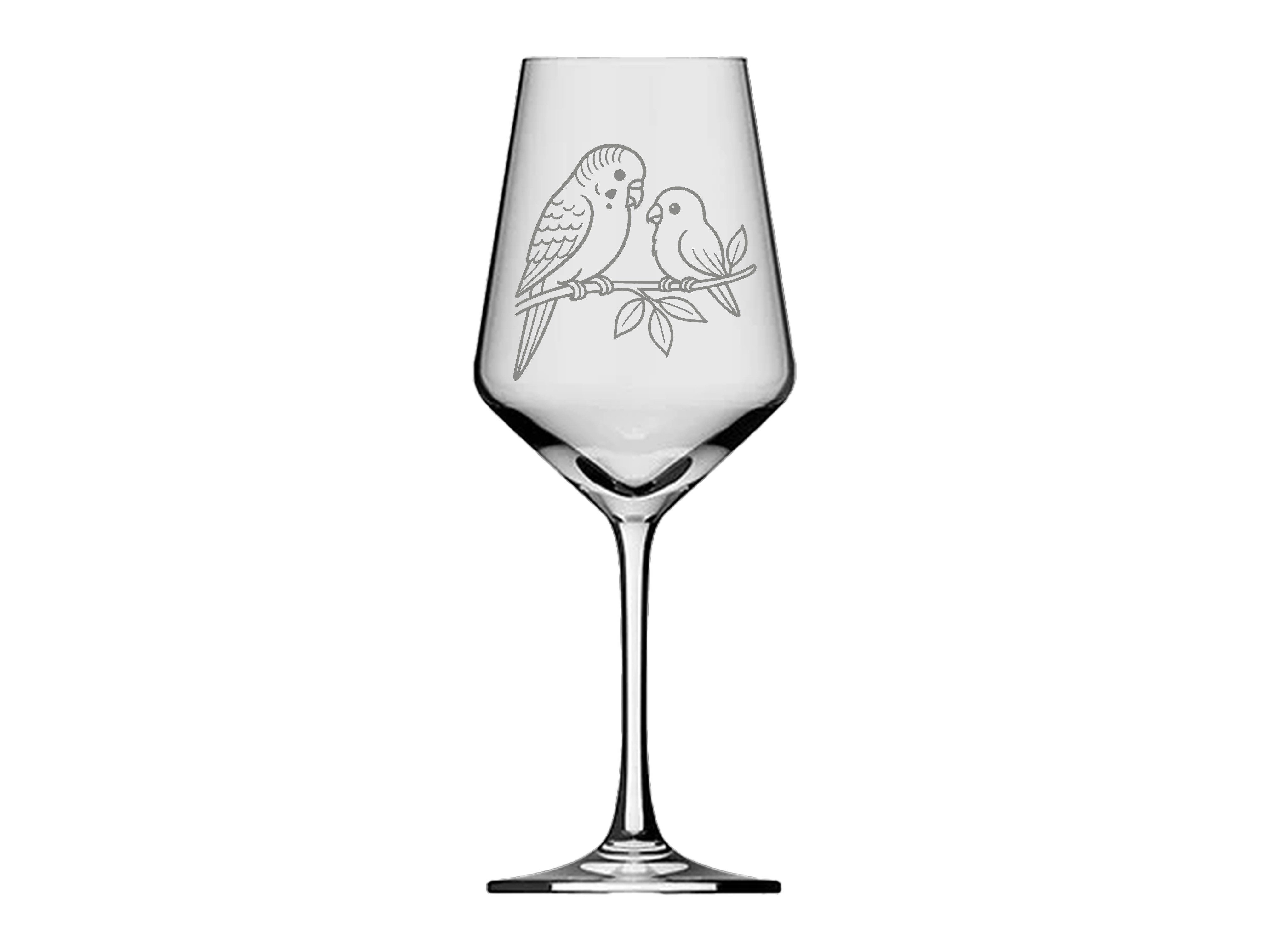 eXODA Weinglas Weinglas mit Wellensittich-Gravur 350ml - spülmaschinenfest & elegant, 1-tlg., Glas, Atemberaubende Darstellung