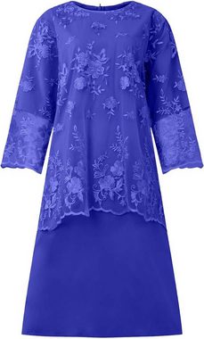 KIKI Blusenkleid Kleid Damen Elegant Spitze Stickerei Patchwork Zweiteiler Kleider