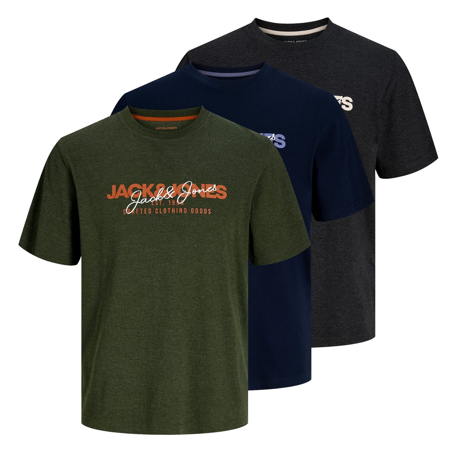 Jack & Jones T-Shirt 3er Pack Alvis Tee SS Crew Neck mit großem Print auf d günstig online kaufen