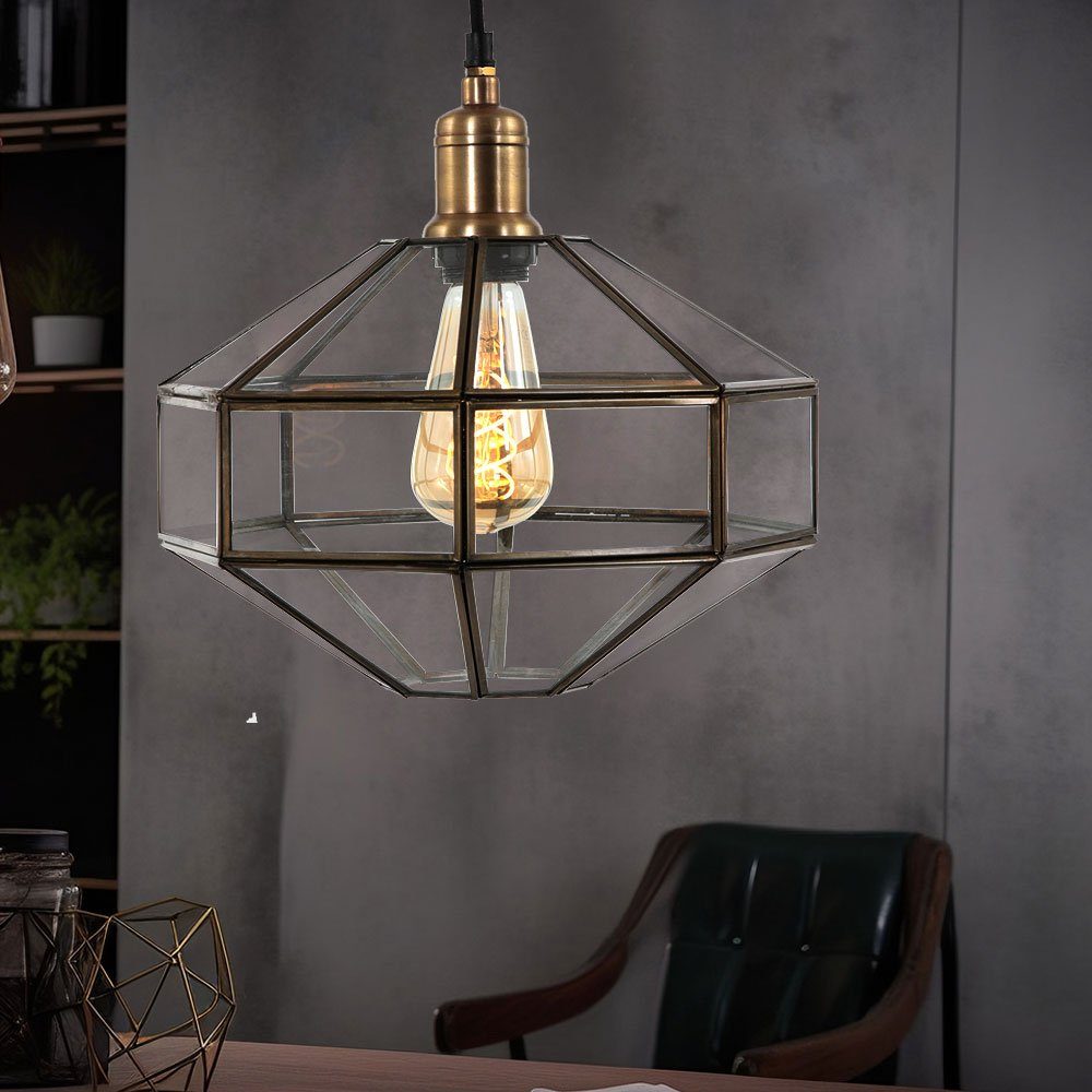 Steinhauer LIGHTING Hängeleuchte, Leuchtmittel nicht inklusive, Pendelleuchte Esstischlampe Retro Glasschirm bronze Höhenverstellbar