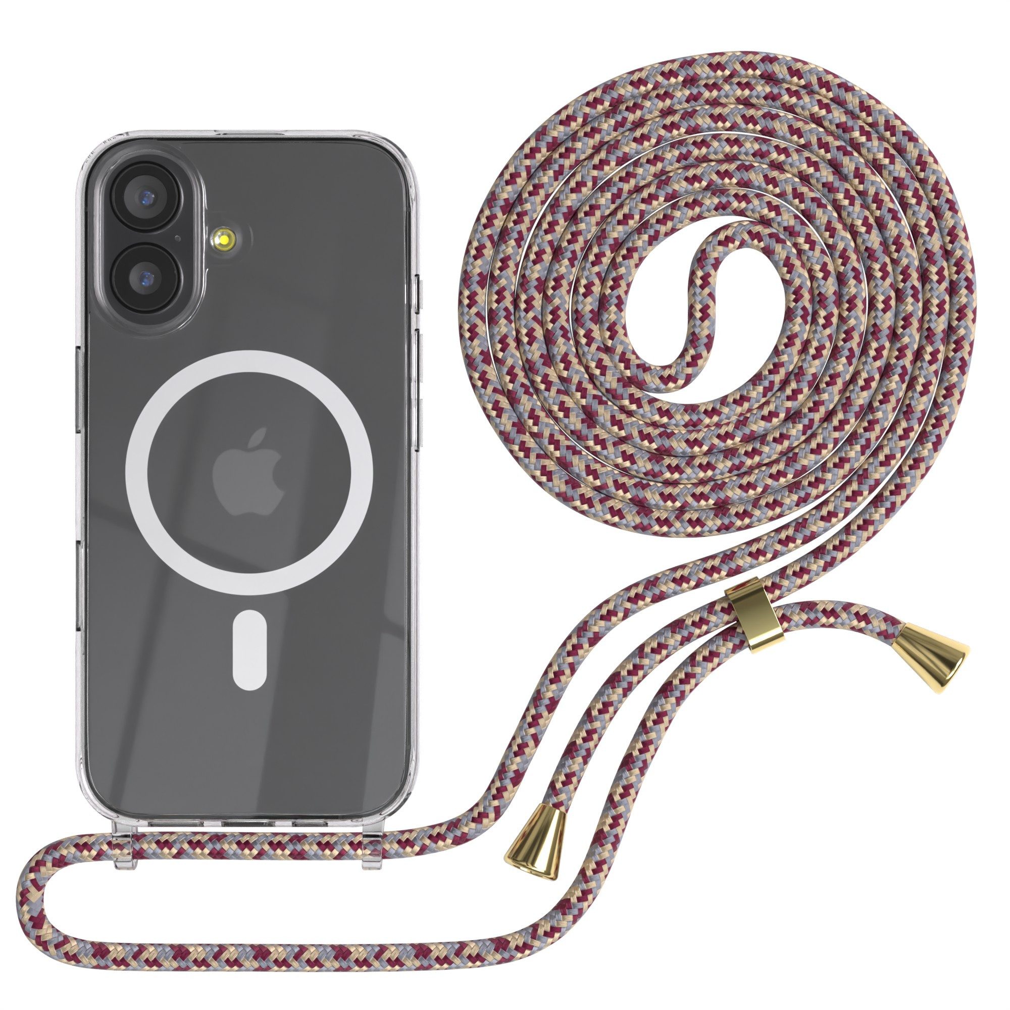 EAZY CASE Handykette mit Magsafe Hülle für Apple iPhone 17 6,3 Zoll, Slimcover Handykette Hülle Cross Bag für Smartphone Rot Camouflage
