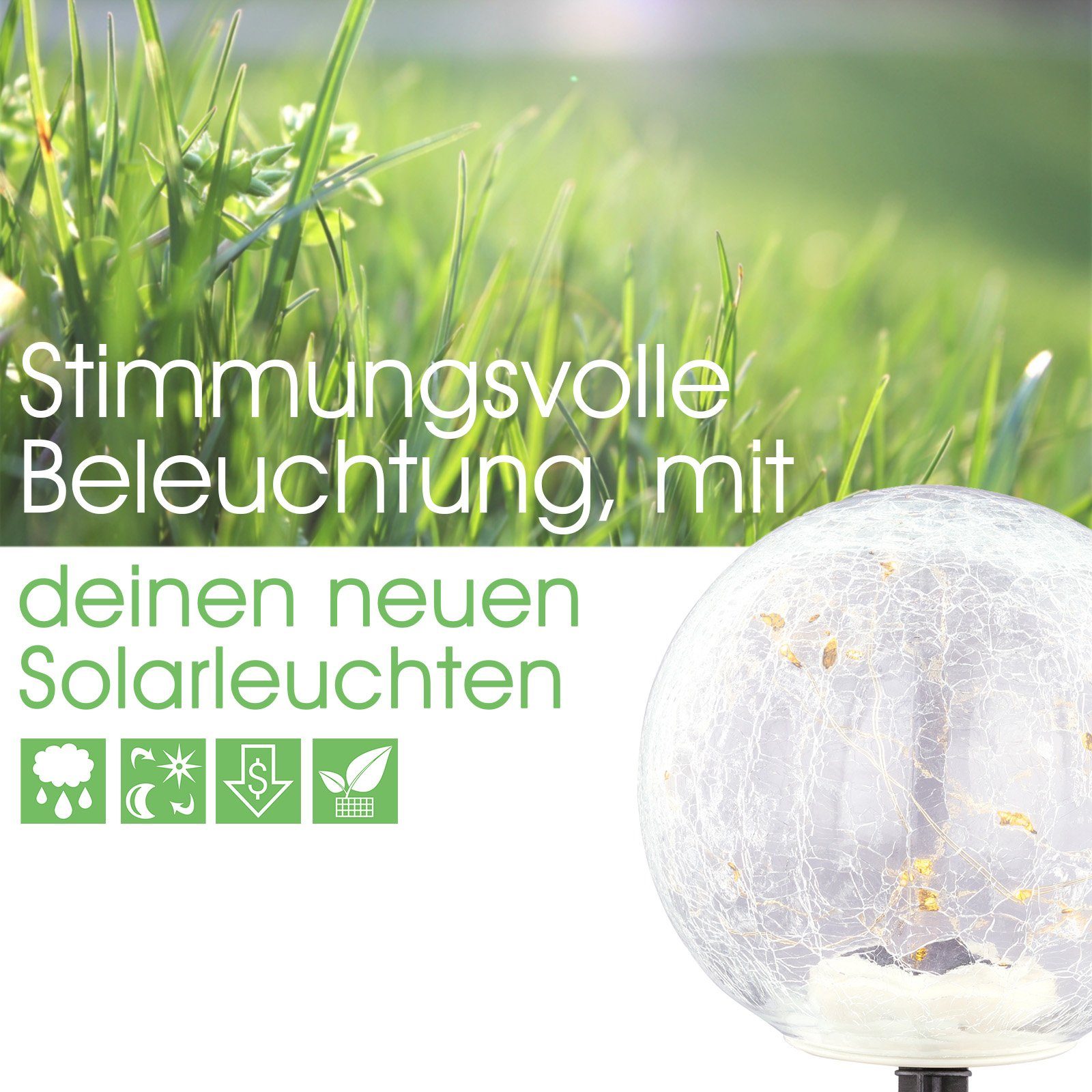 bmf-versand LED Solarleuchte Solarlampe Garten 2er Set Kugel Glas Solarleuchte Außen Außenleuchte