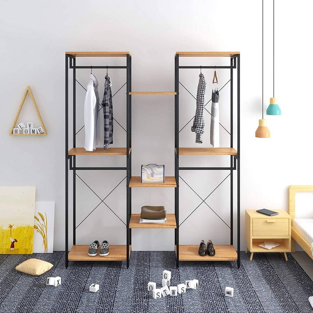 Woltu Kleiderständer, Kleiderständer 2+3+2 Ablagen mit Schuhregal günstig online kaufen