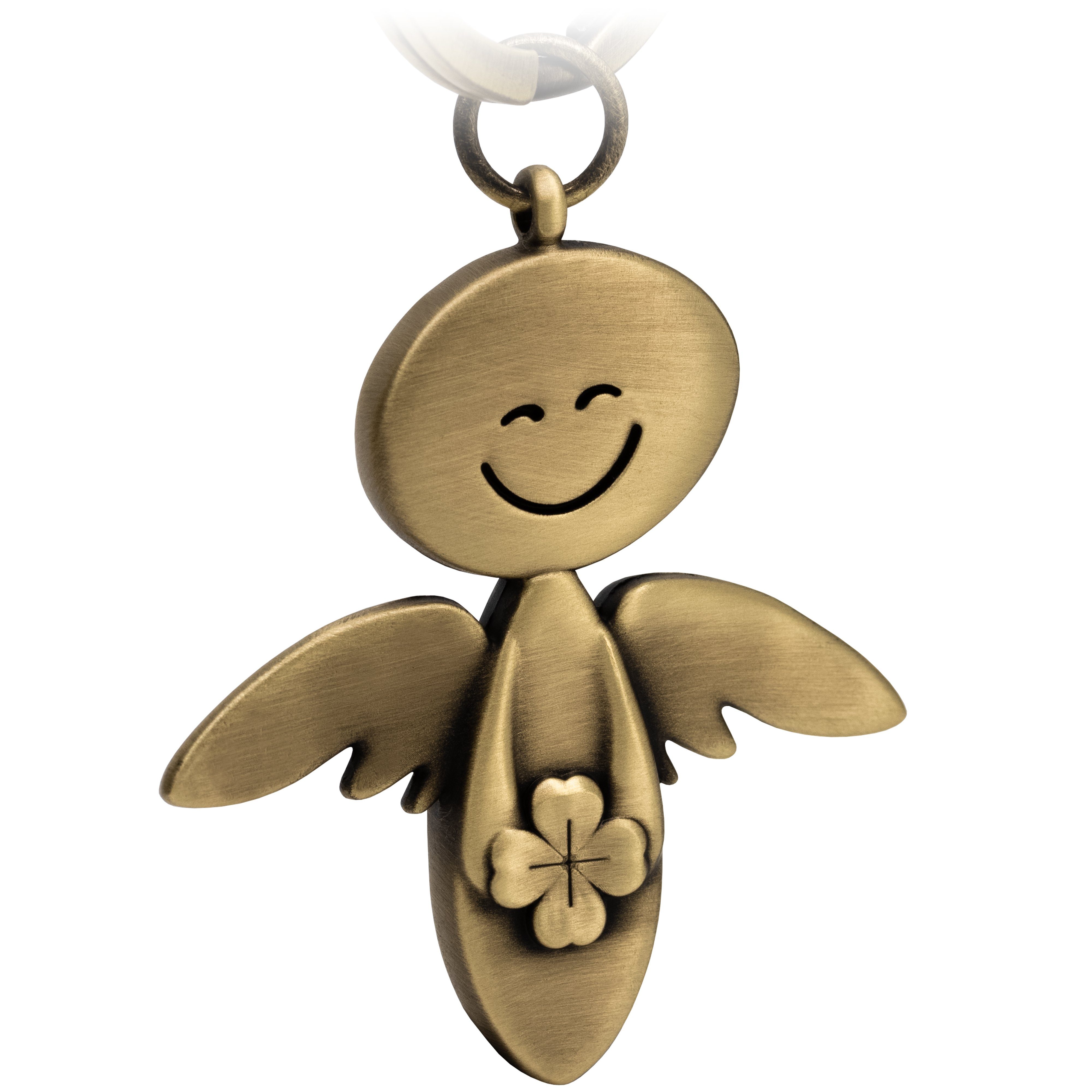 FABACH Schlüsselanhänger Schutzengel Smile mit Kleeblatt - Geschenk Glücksbringer Mutmacher Antique Bronze