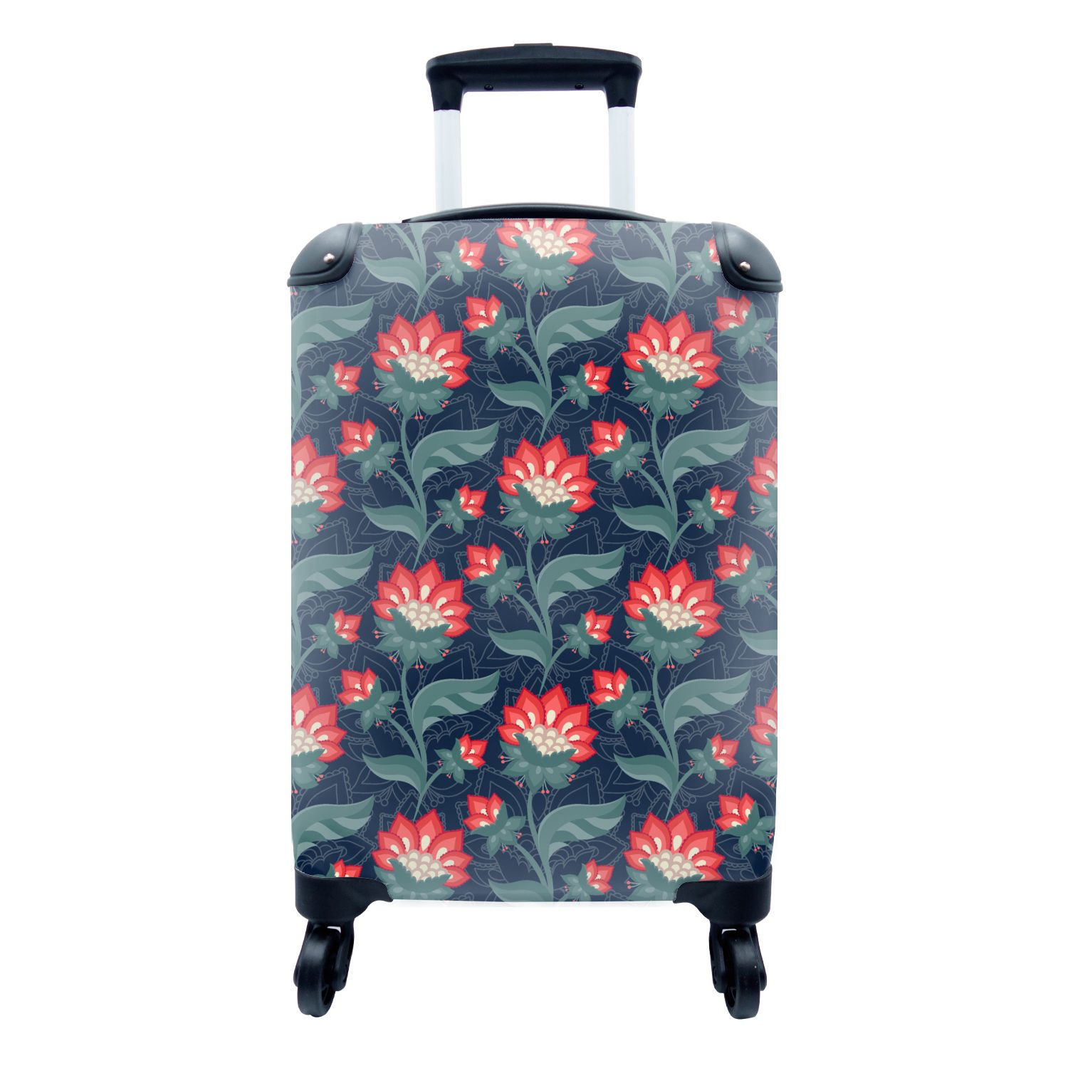 MuchoWow Handgepäckkoffer Design - Blumen - Rot, 4 Rollen, Reisetasche mit rollen, Handgepäck für Ferien, Trolley, Reisekoffer