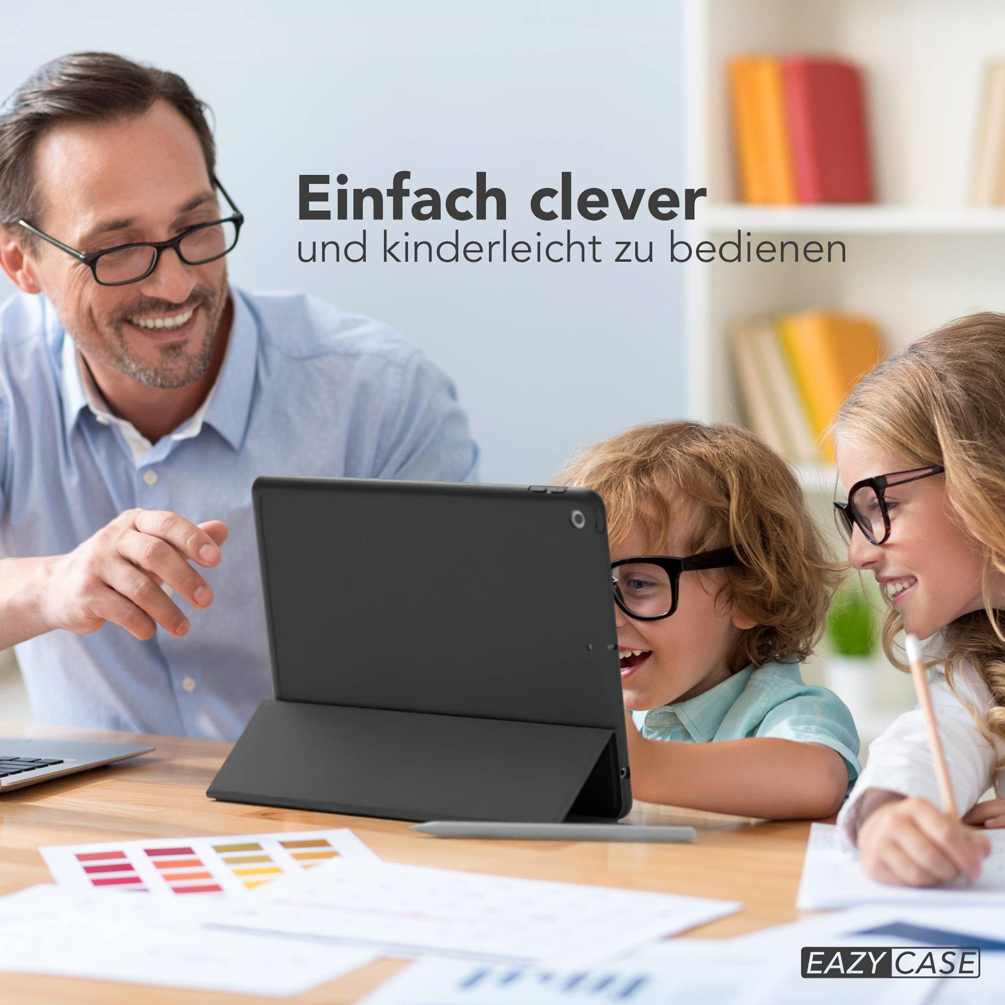EAZY CASE Tablet-Hülle Penholder Smartcase für iPad 7. / 8. / 9. Gen. 10,2 Zoll, Hülle Schutzhülle mit Sleep Wake Up Funktion Etui zum Klappen Schwarz