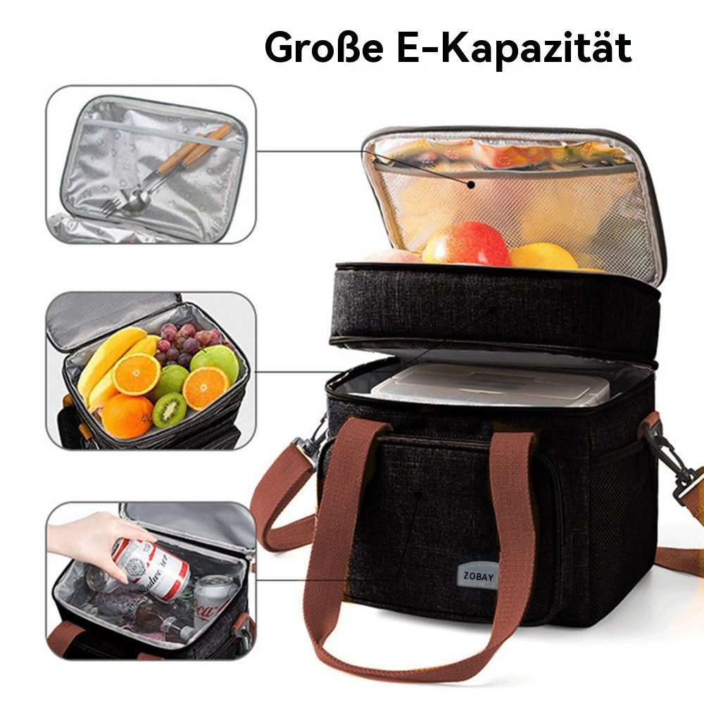 Blusmart Lunchbox Doppel Schicht Mittagessen Tasche, (Große Kapazität Wärmedämmung Mittagessen, Auslaufsicher, Kühltasche), Für Männer Frauen Arbeit Picknick schule