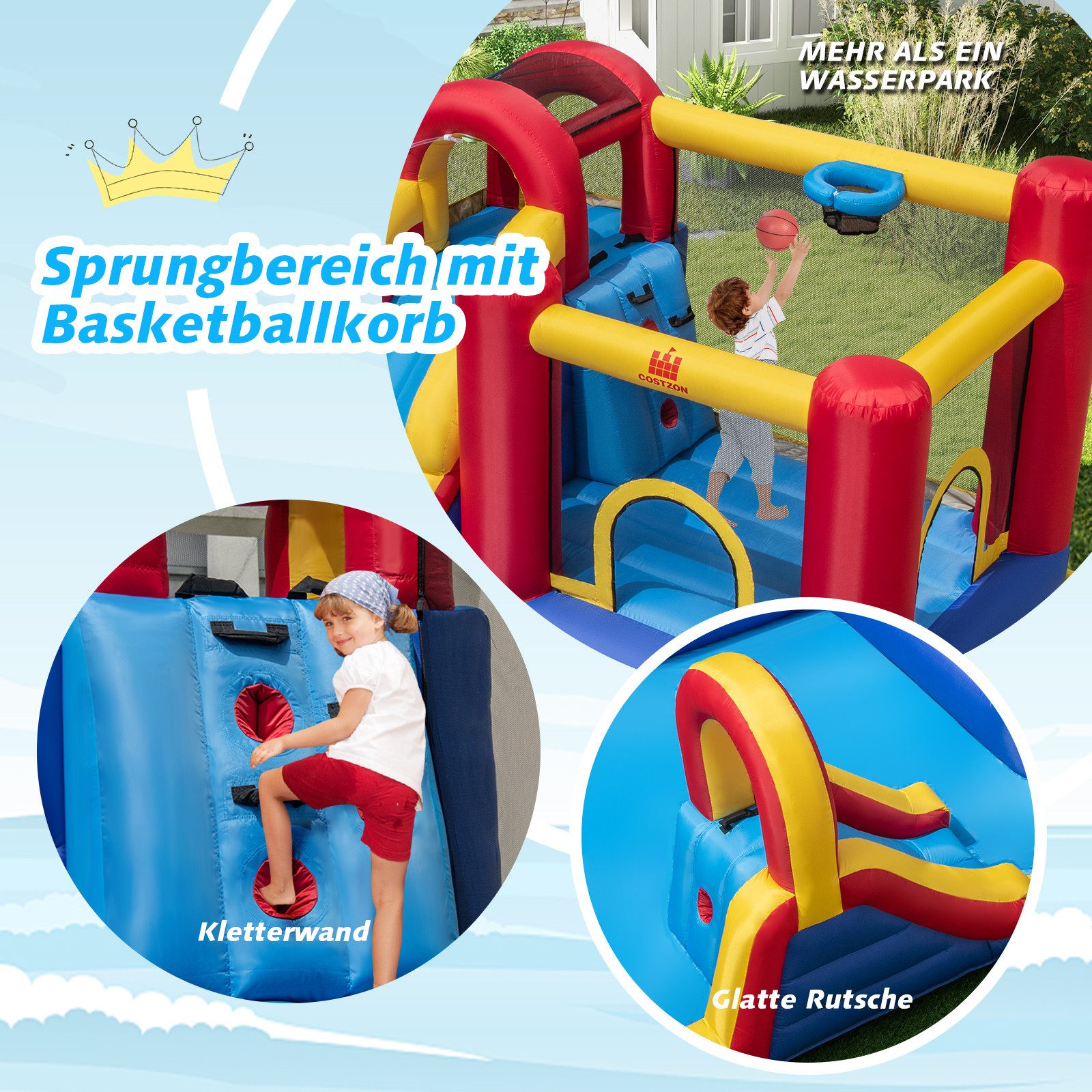 COSTWAY Hüpfburg, (1-tlg), mit Kletterwand, Planschbecken, 450 x 392 x 216 cm