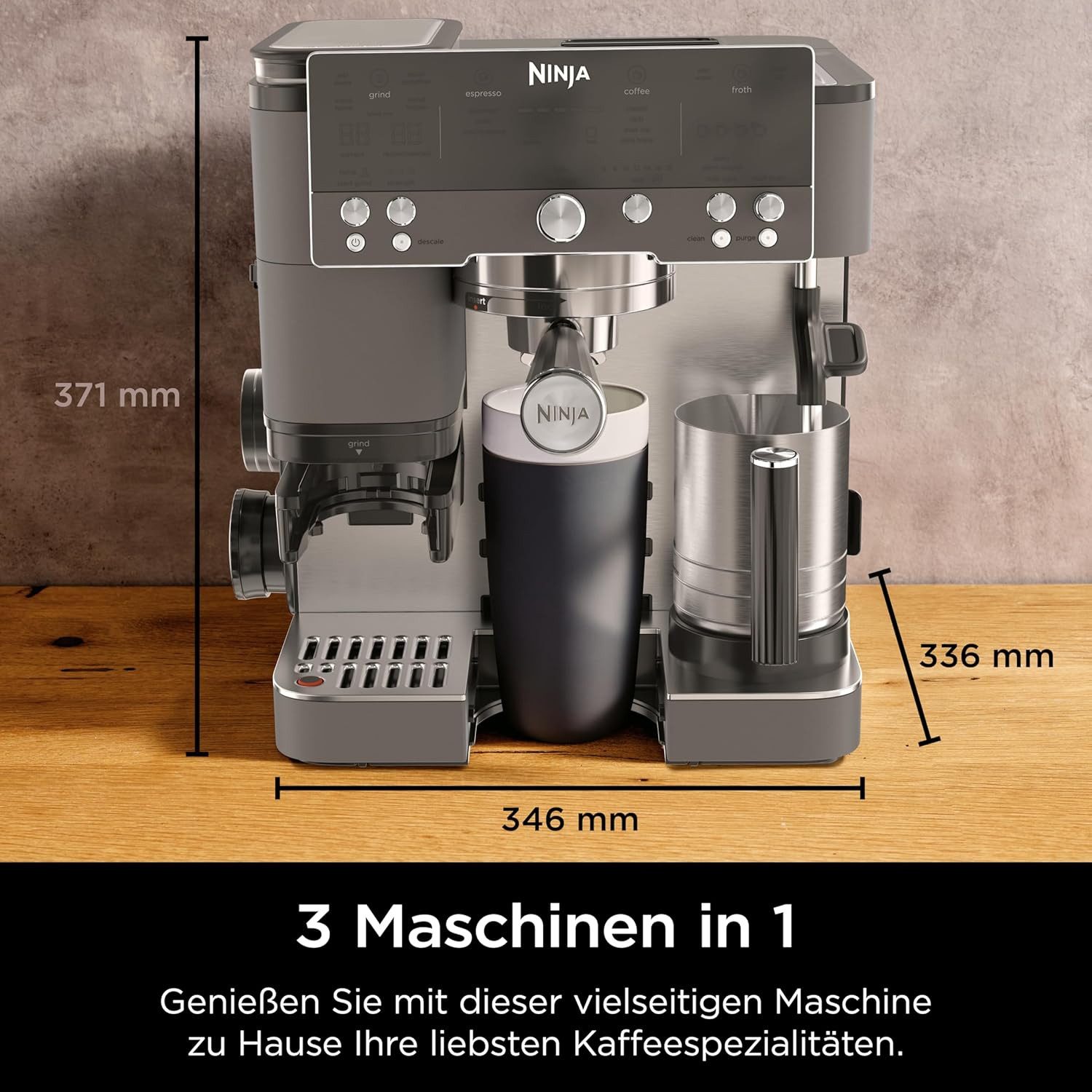 NINJA Espressomaschine Luxe Premier 3-in-1 Kaffeemaschine Espresso Grau-Metall ES601EUGM, Siebträgermaschine, Luxe Premier 3-in-1 Kaffeemaschine Espresso Grau-Metall ES601EUGM