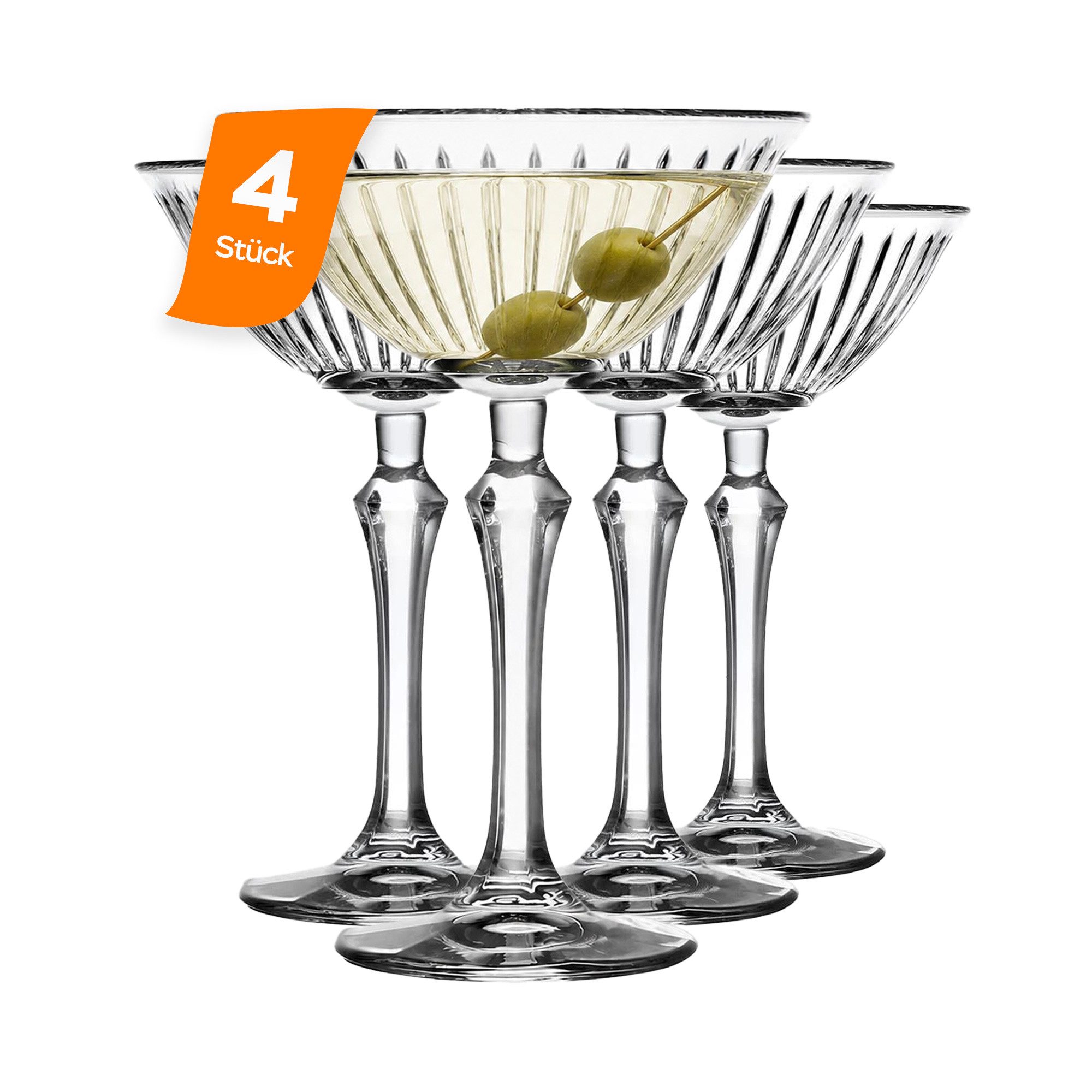 Pasabahce Martiniglas Joy Martinigläser 220 ml, 4-tlg., Glas, Martiniglas mit 220 ml und Rillen