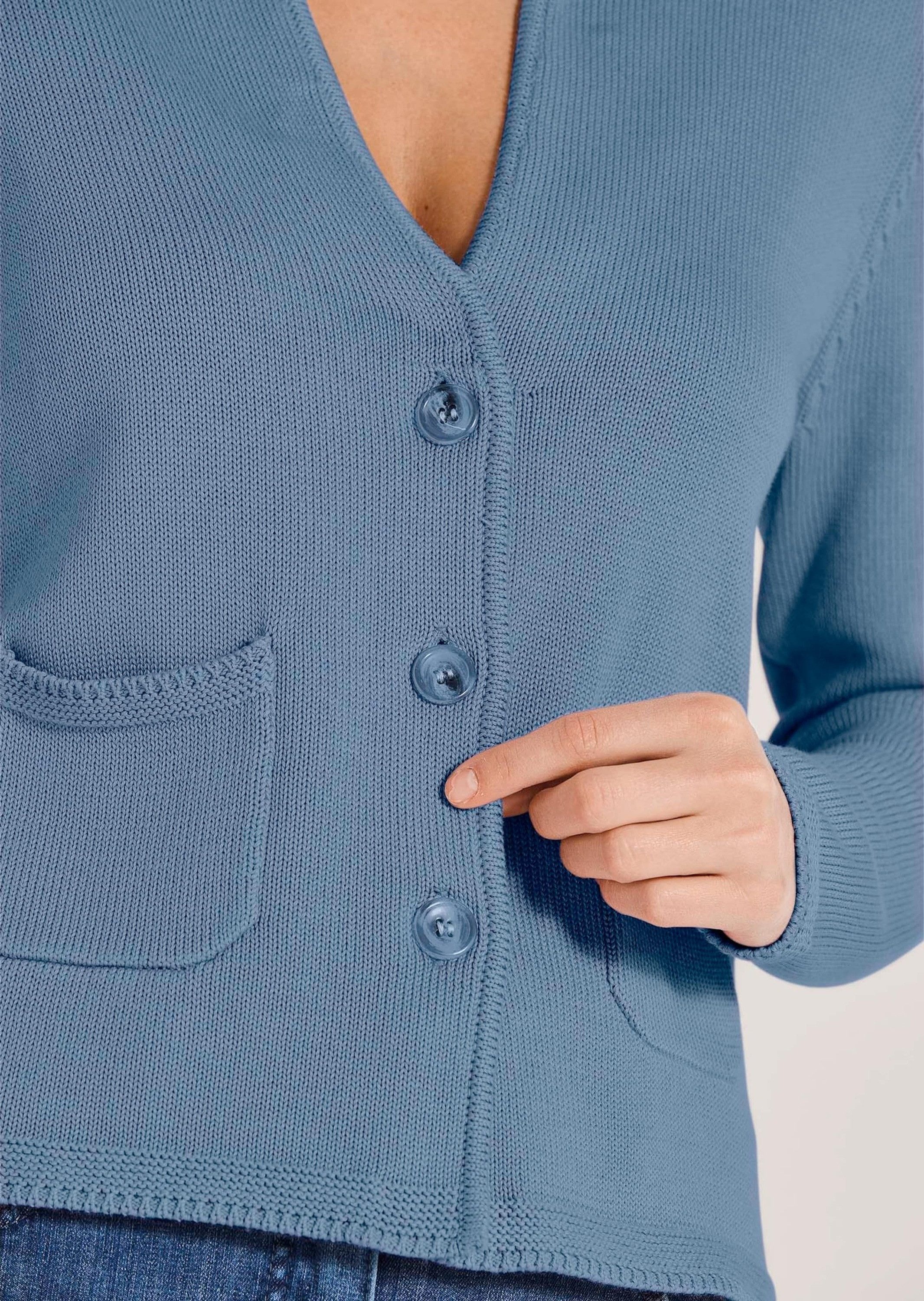 MADELEINE Strickjacke Eleganter Blazer mit feinem Glattstrick Jacke mit Reverskragen und angeschnittenem Stehkragen, Langarm – Bild 4 von 5