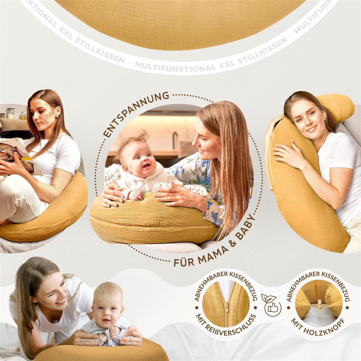 SEI Design Stillkissen Seitenschläferkissen XXL Babynest - Baby Erstausstattung Neugeborene, Schwangerschaftskissen 190x30 cm, Schwangerschaftskissen mit Bezug, – Bild 3 von 5