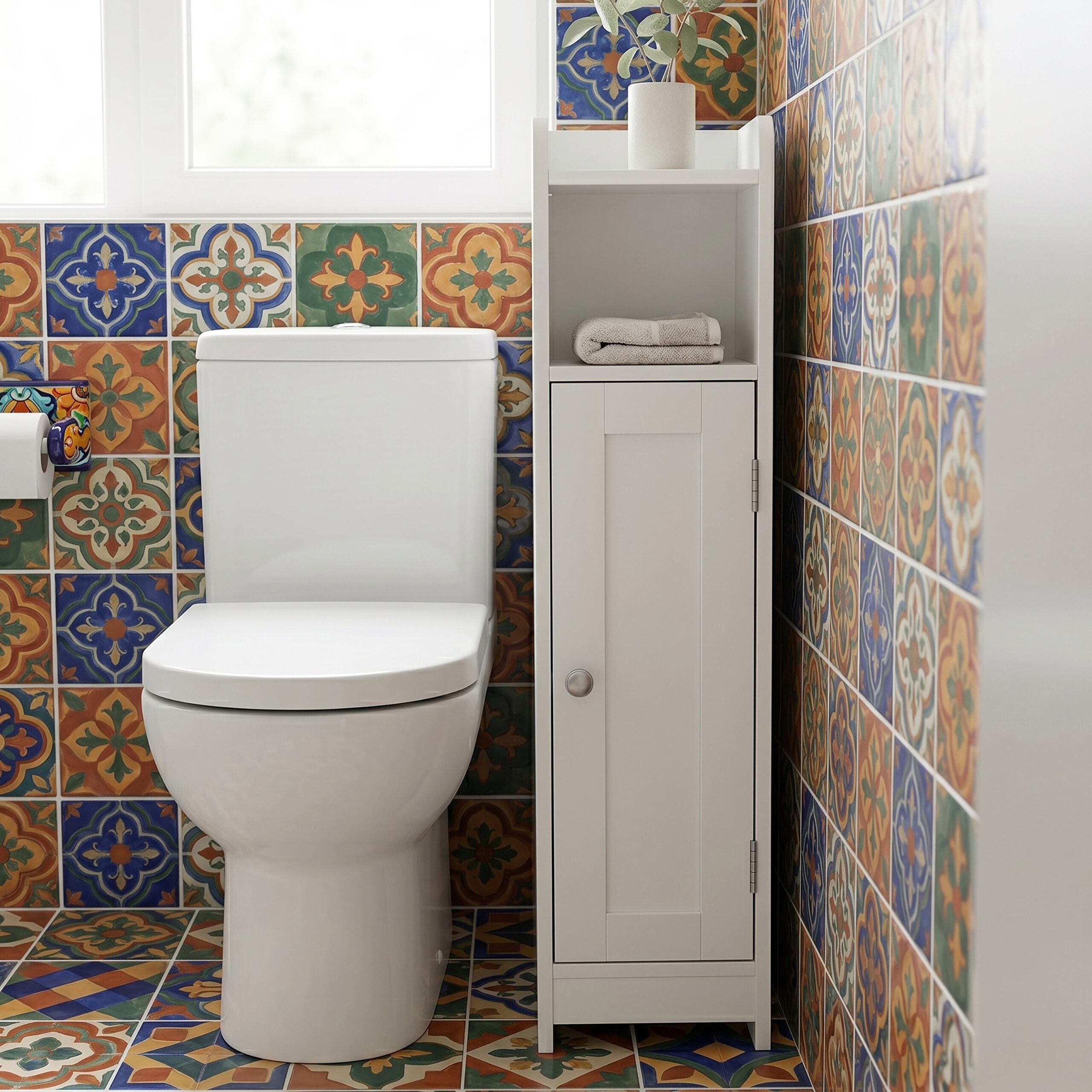 relaxdays Midischrank Weißer Badezimmerschrank weiß
