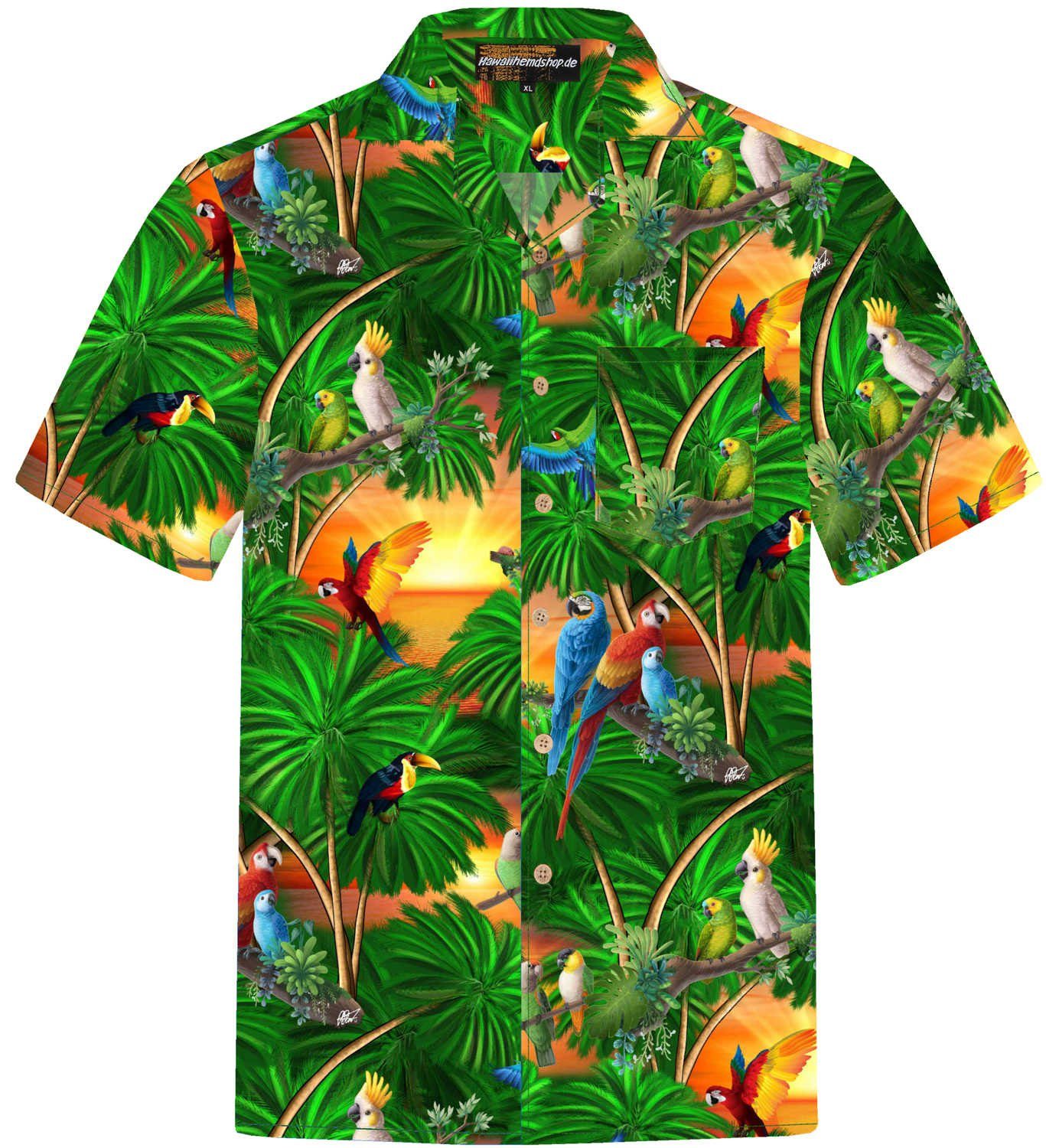 Hawaiihemdshop.de Hawaiihemd Hawaiihemdshop Hawaii Hemd Herren Baumwolle Kurzarm Papageien