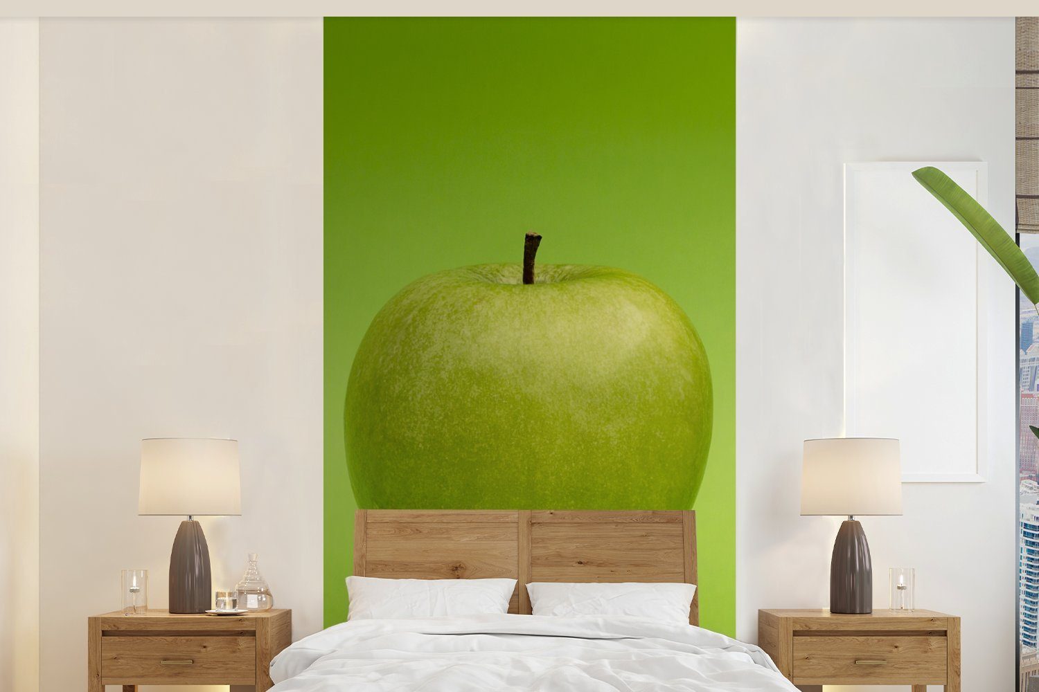 MuchoWow Fototapete Obst - Apfel - Grün, Matt, bedruckt, (2 St), Vliestapete für Wohnzimmer Schlafzimmer Küche, Fototapete